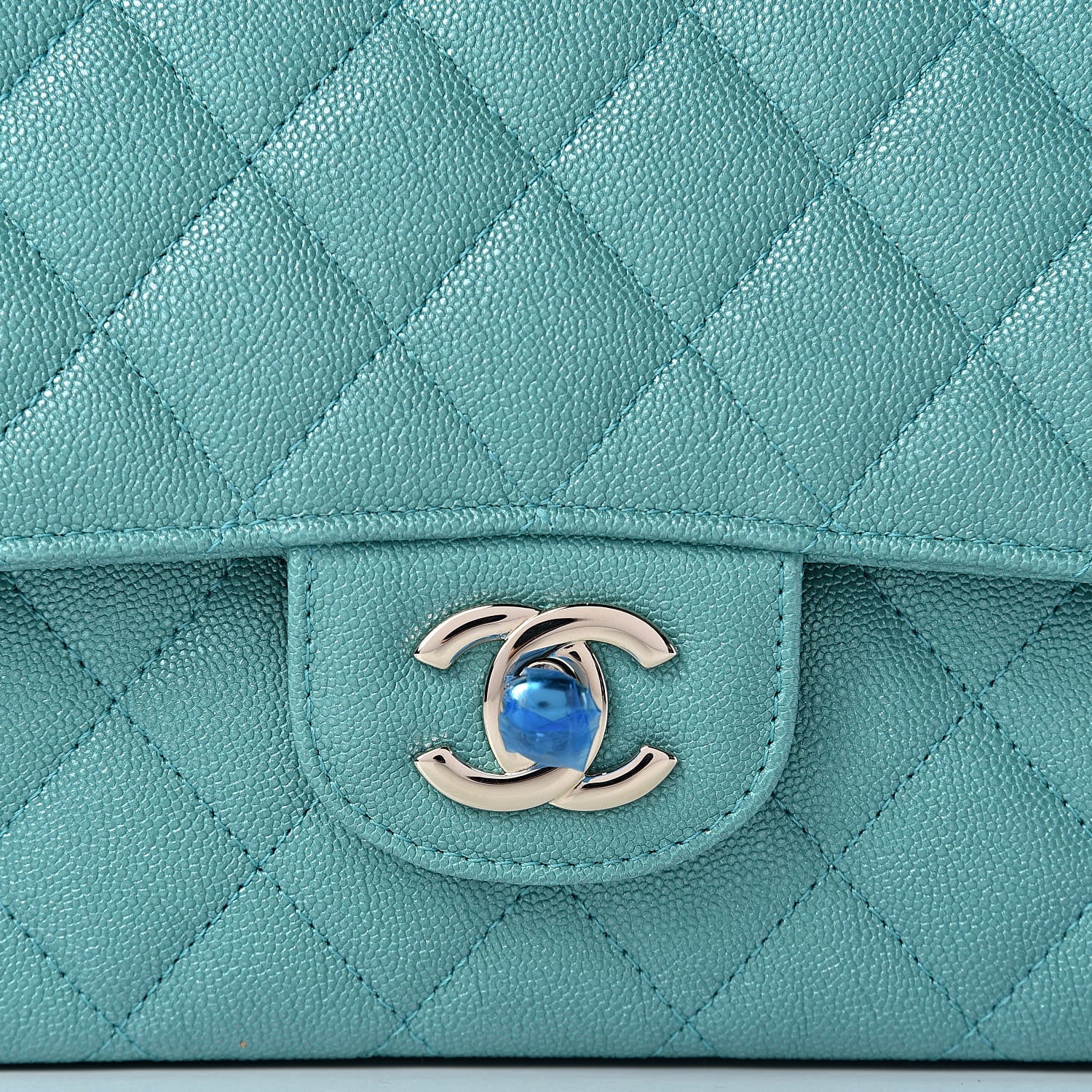 Chanel Iridescent Caviar Quilted Medium Double Flap Green 10 of 11