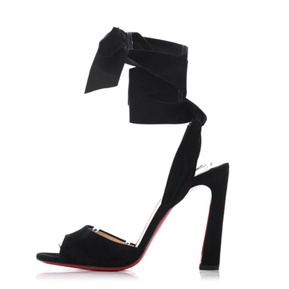 Christian Louboutin Veau Velours Rose Amelie 100 Ankle Strap Pumps 38.5 Black 1 of 4