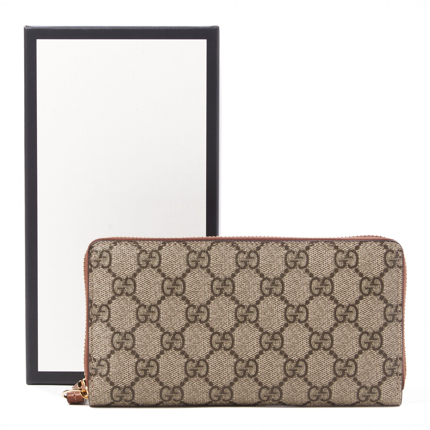 GG Supreme Monogram Cuoio Toscano Zip Around Wallet Beige Ebony Cuir