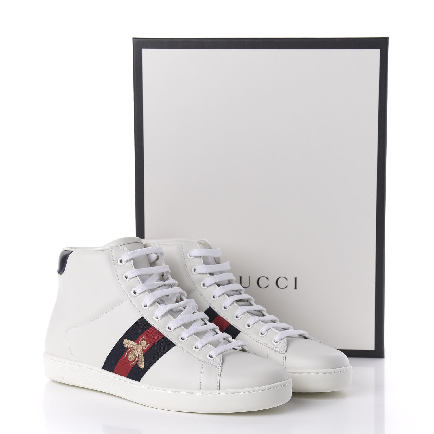 Gucci Calfskin Miro Soft Web Bee Embroidered Mens Ace High Top Sneakers 9.5 White 9 of 9