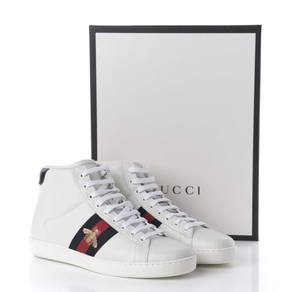 Gucci Calfskin Miro Soft Web Bee Embroidered Mens Ace High Top Sneakers 9.5 White 9 of 9