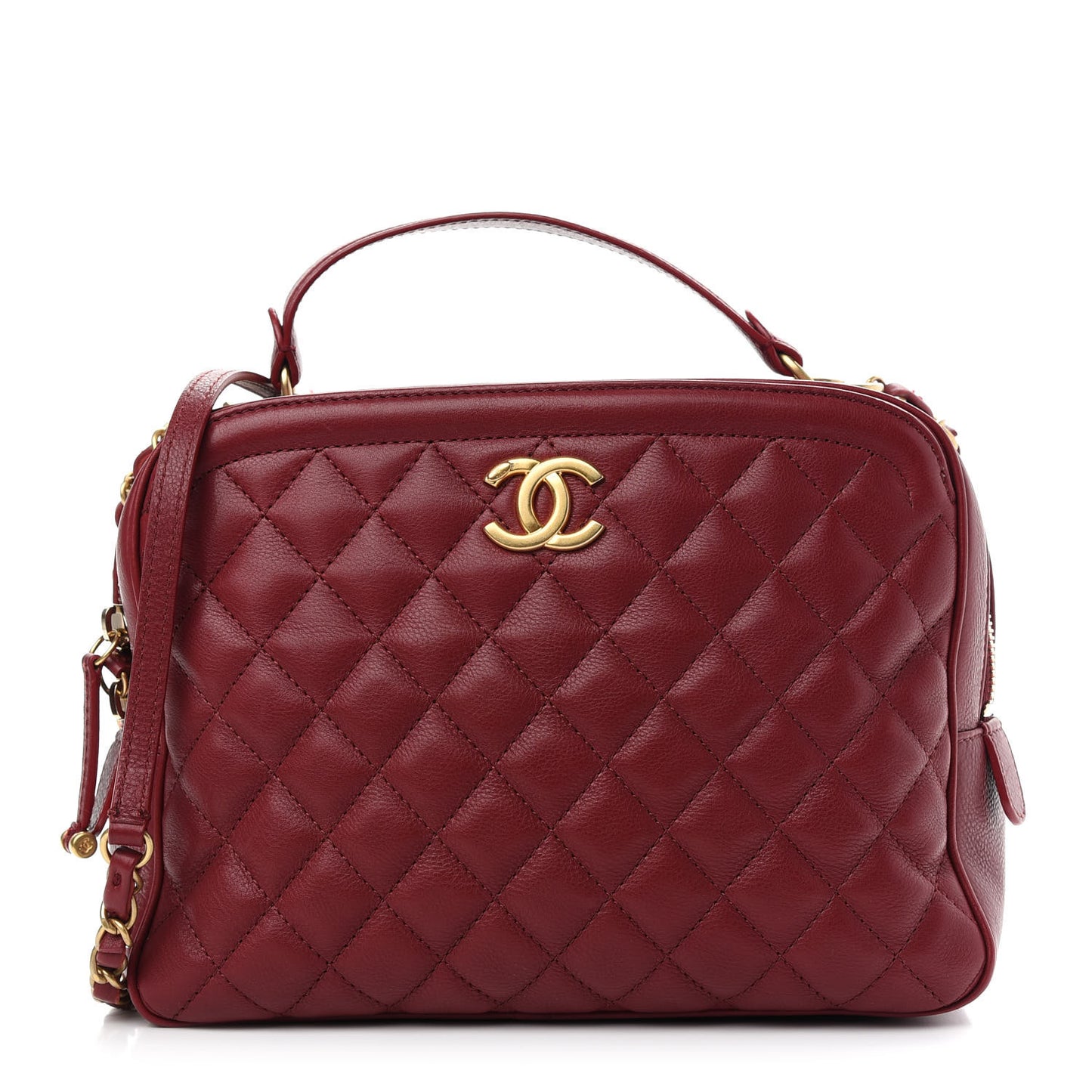 Calfskin Quilted CC Medium Vanity Case Dark Red