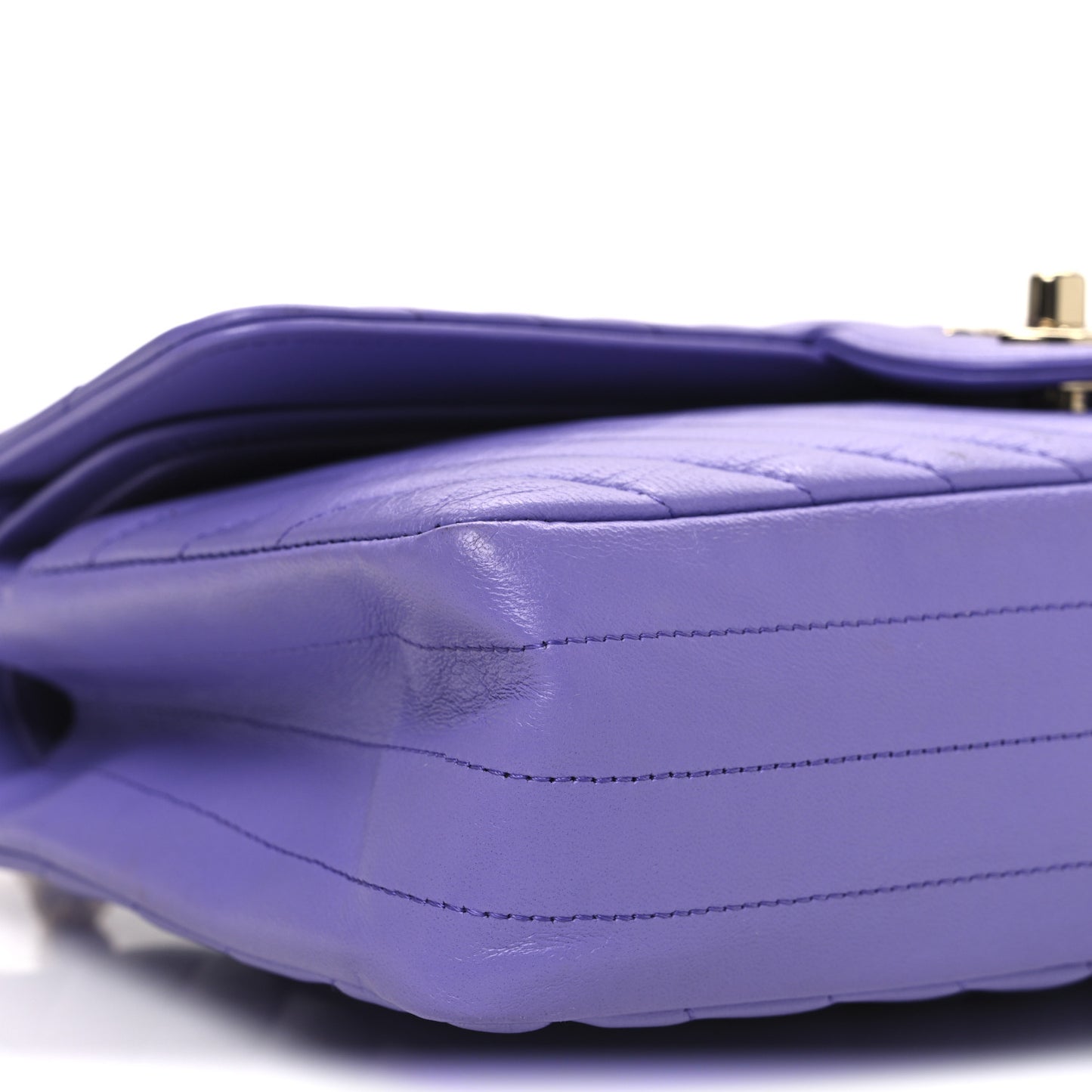 Lambskin Chevron Quilted Medium Double Flap Purple