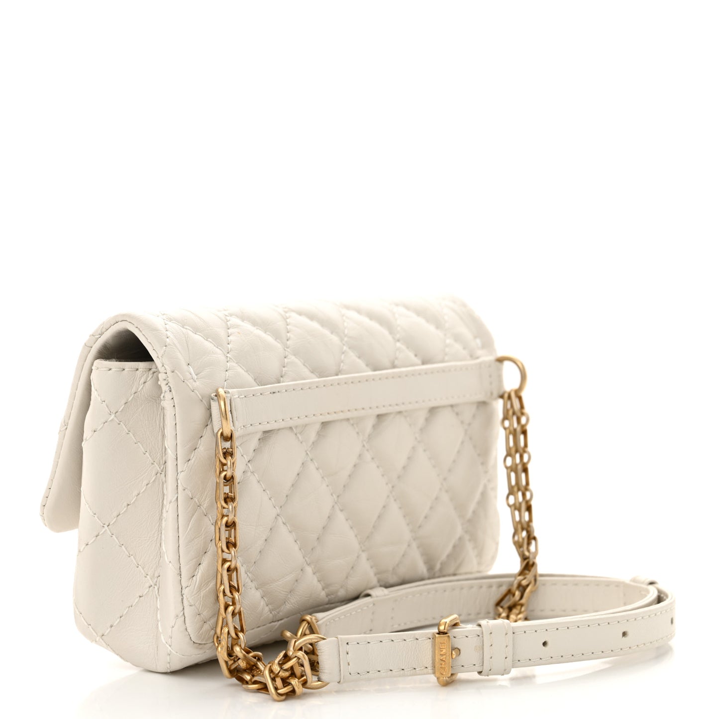 Aged Calfskin Quilted 2.55 Reissue Flap Belt Bag White