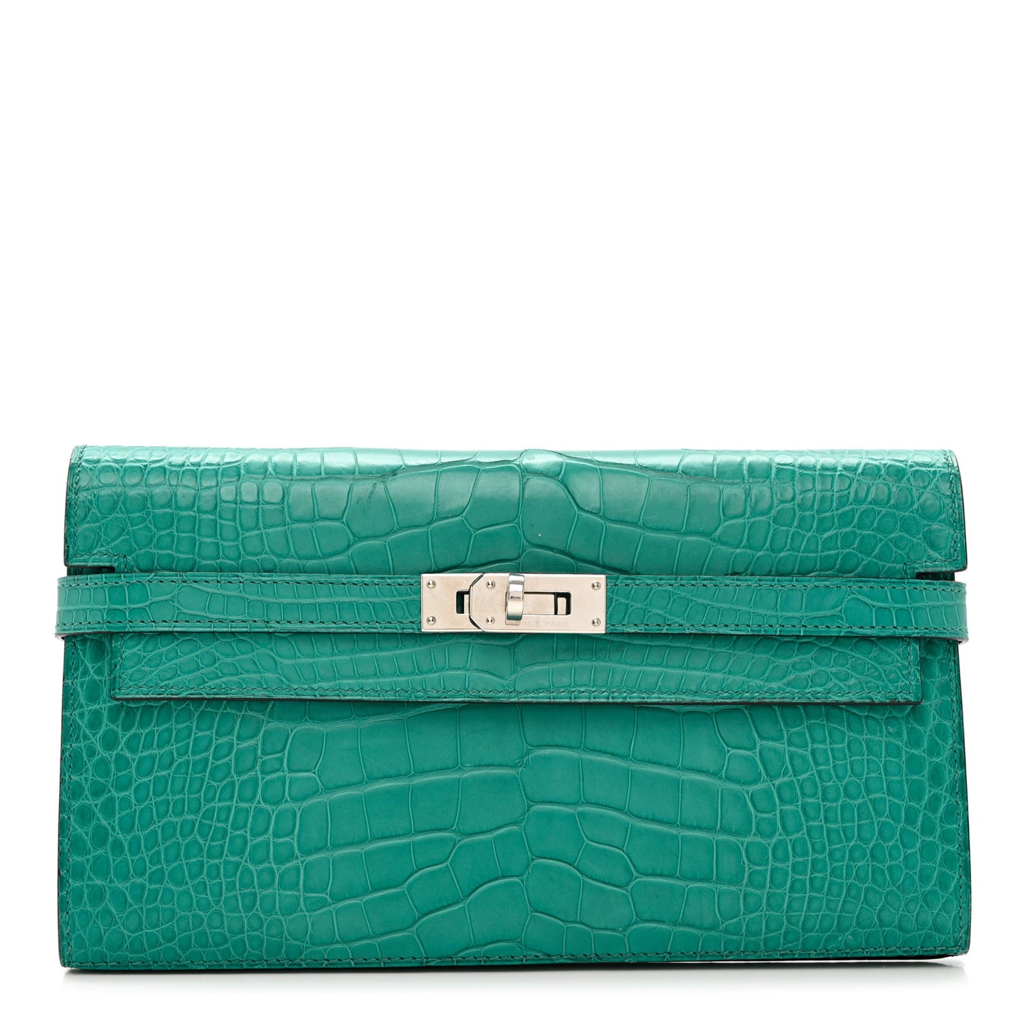 Matte Alligator Kelly Longue Wallet Bleu Paon