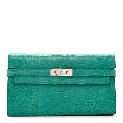 Hermes Matte Alligator Kelly Longue Wallet Bleu Paon 1 of 8
