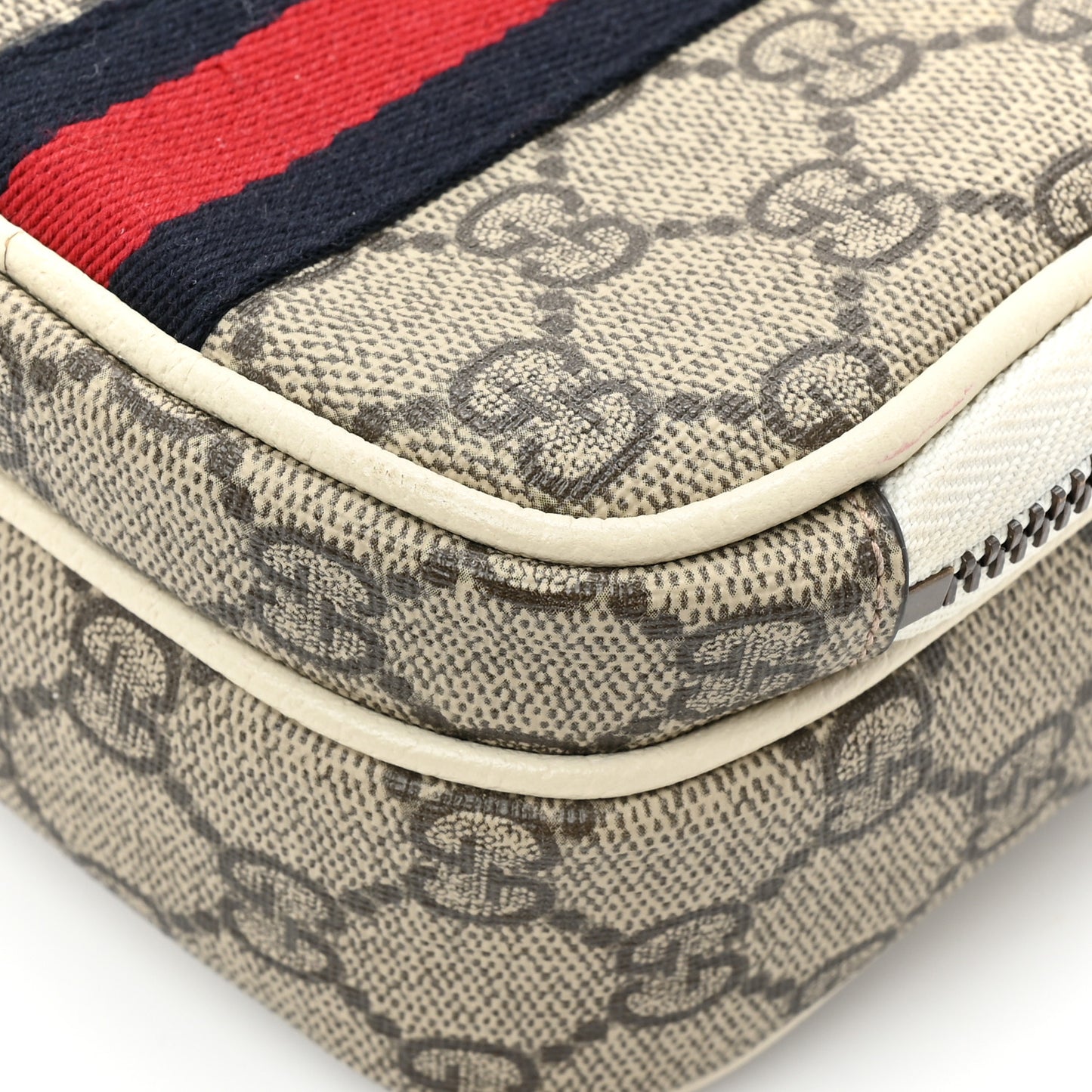 GG Supreme Monogram Web Mini Ophidia Double Zip Messenger Bag Beige Ebony Mystic White