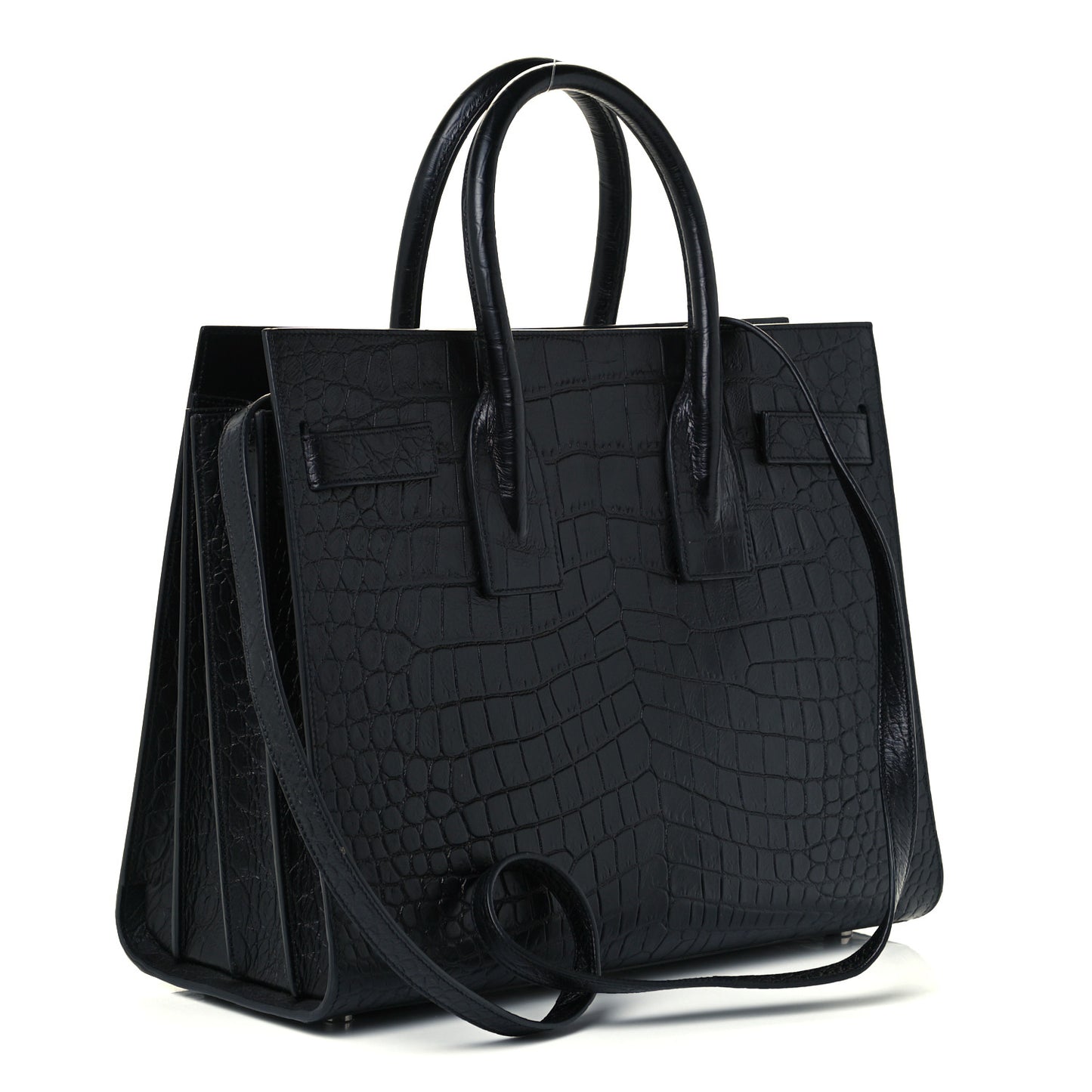 Calfskin Crocodile Embossed Small Sac de Jour Black