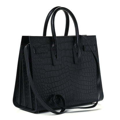 Saint Laurent Calfskin Crocodile Embossed Small Sac de Jour Black 3 of 12