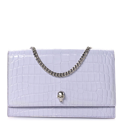 Alexander McQueen Calfskin Crocodile Embossed Skull Medium Shoulder Bag Lavender 1 of 10