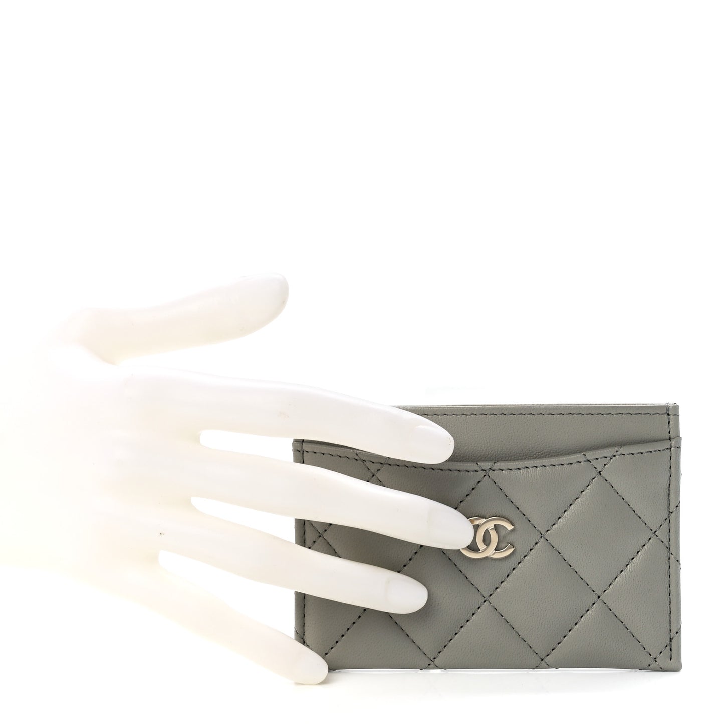 Lambskin Quilted Card Holder Grey