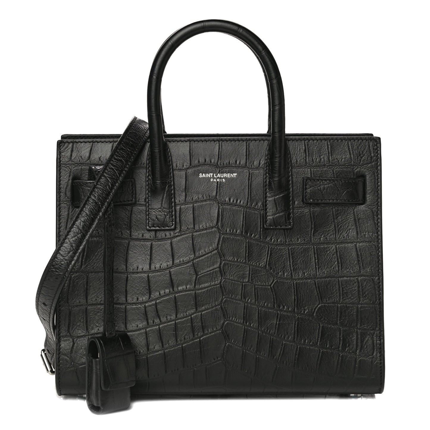 Calfskin Crocodile Embossed Nano Sac De Jour Black