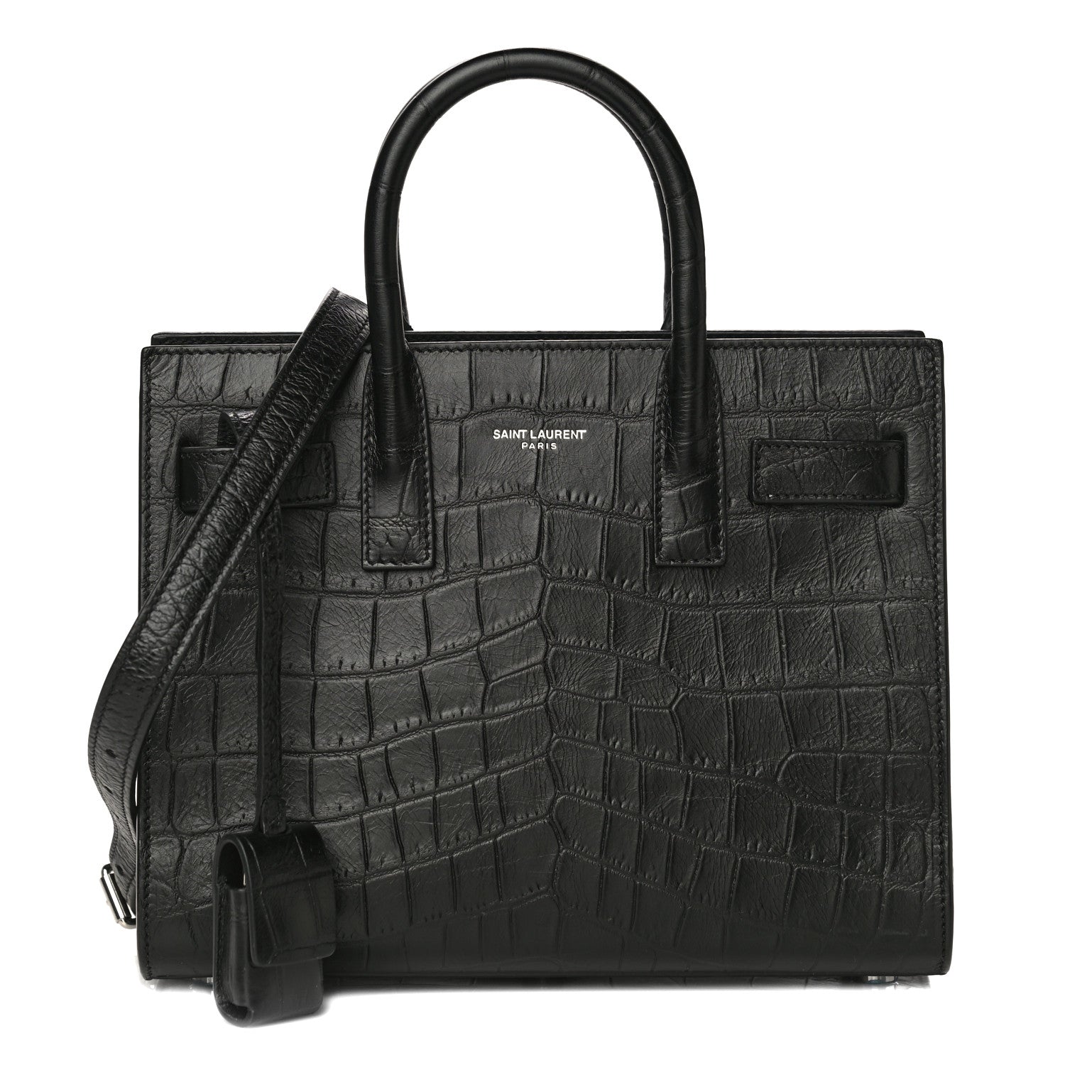 Saint Laurent Calfskin Crocodile Embossed Nano Sac De Jour Black 1 of 10