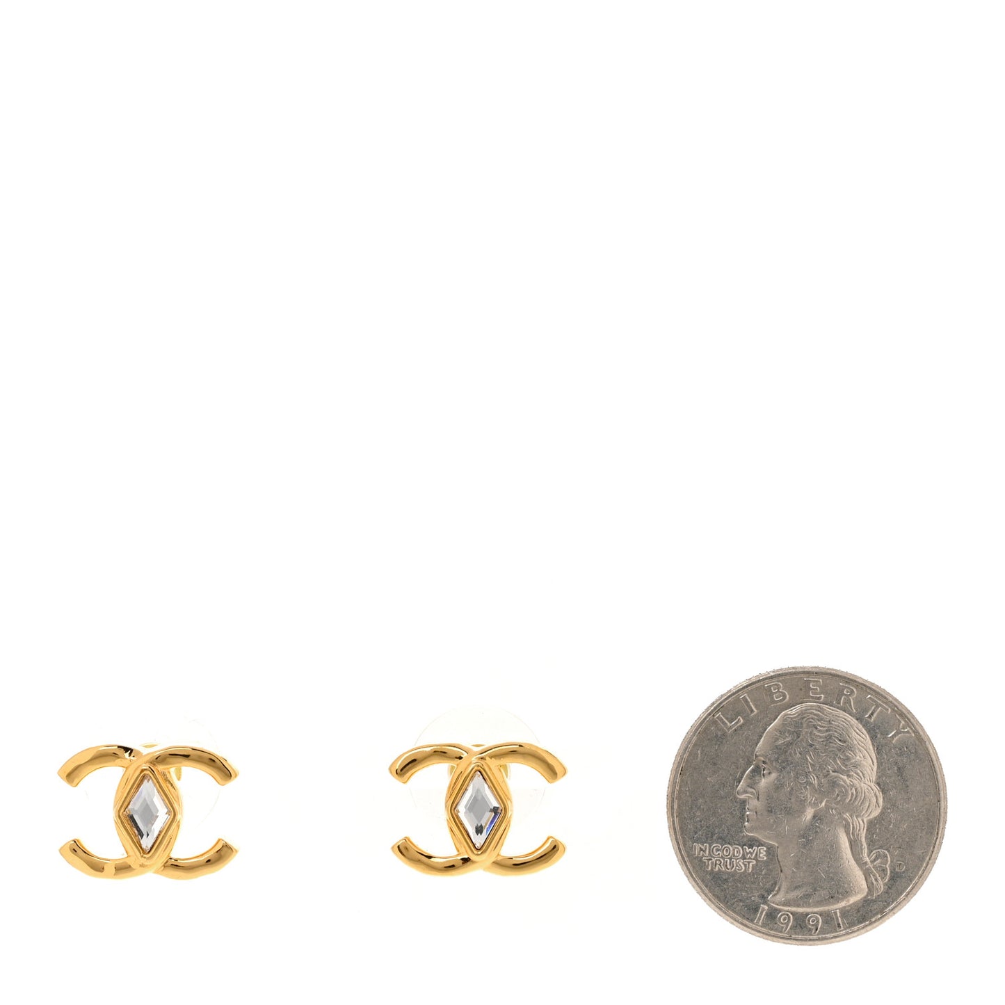 Crystal Studded CC Earrings Gold
