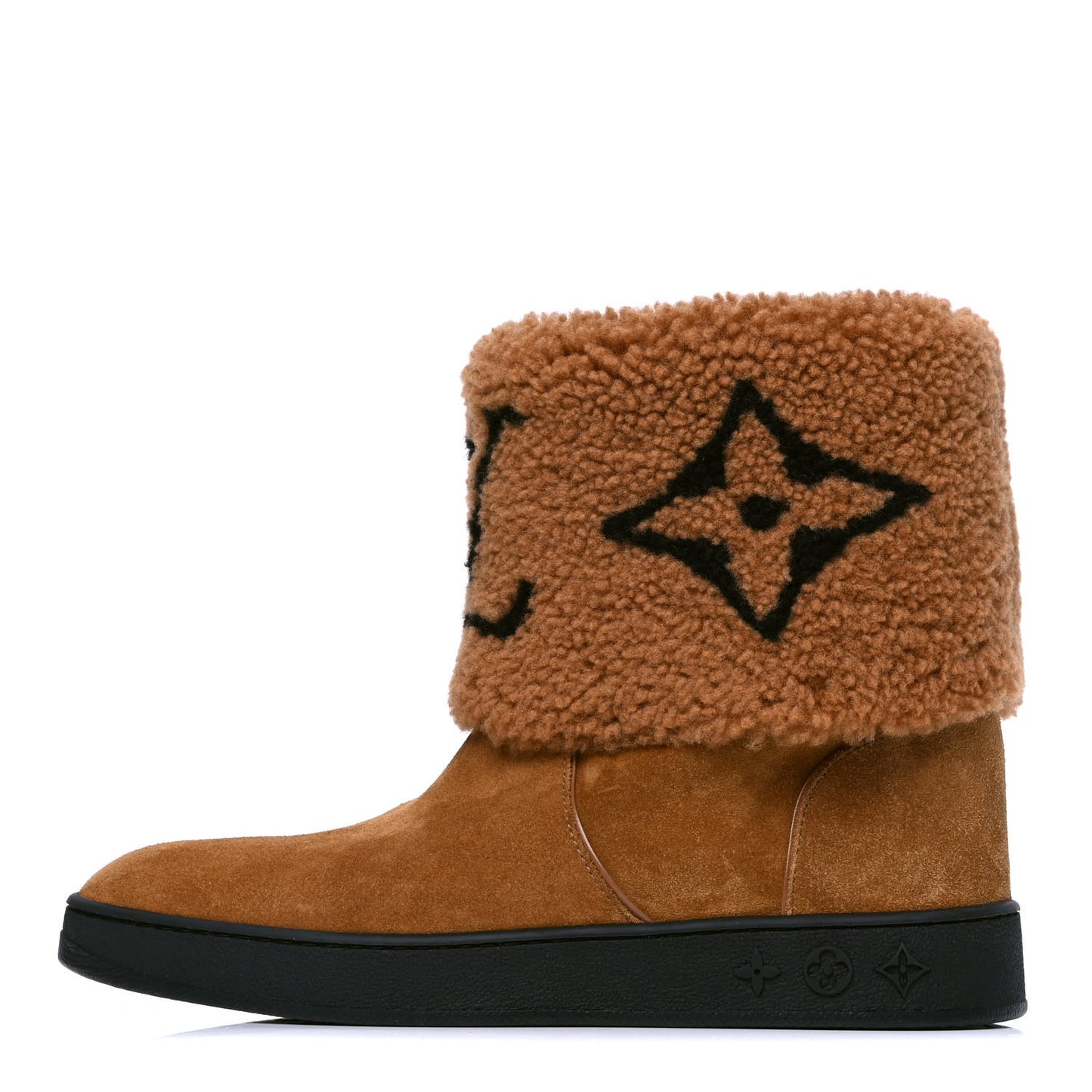 Suede Calfskin Shearling Snowdrop Flat Ankle Boots 37 Cognac