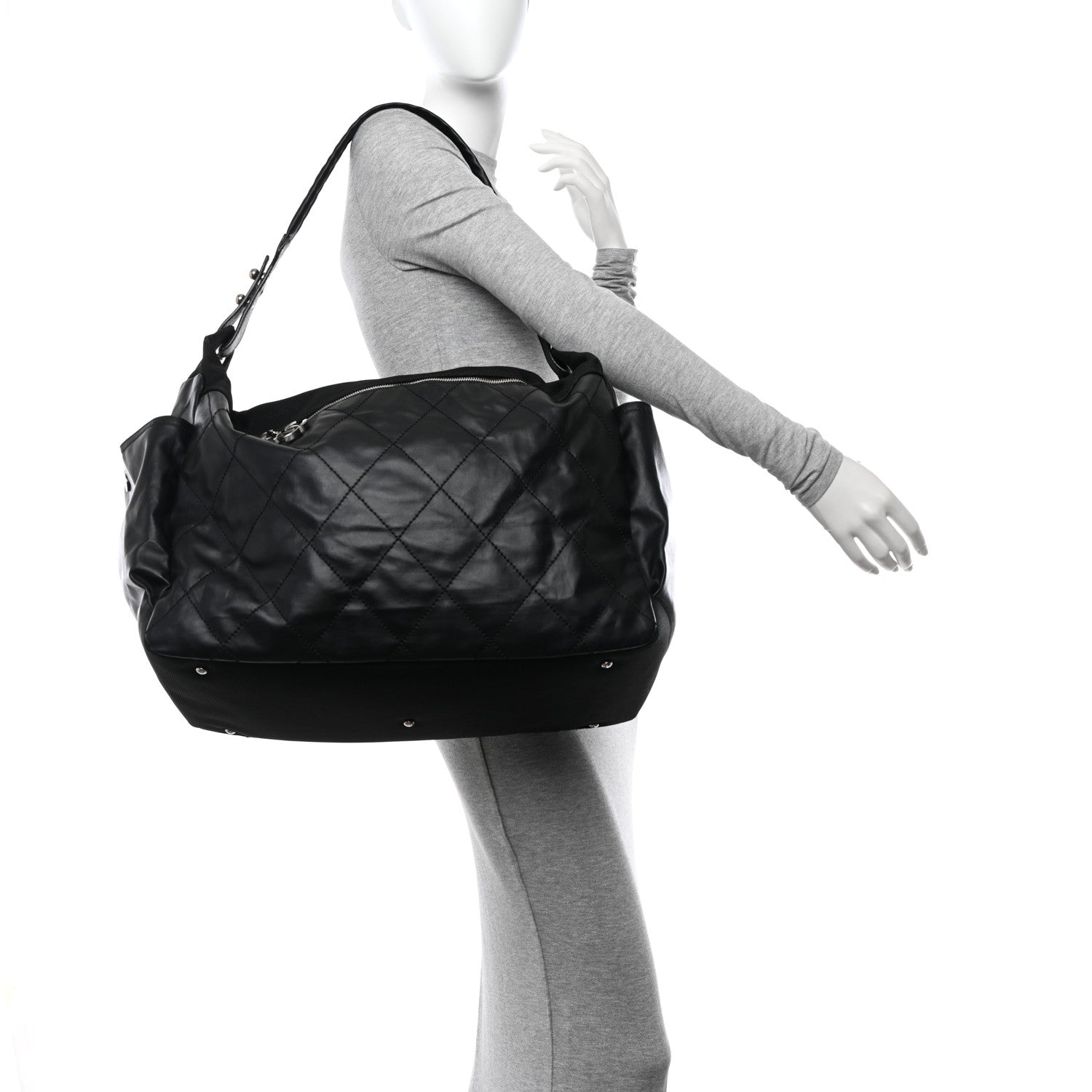 Chanel Coated Canvas Stitched XL Paris Biarritz Tote Black 2 of 11