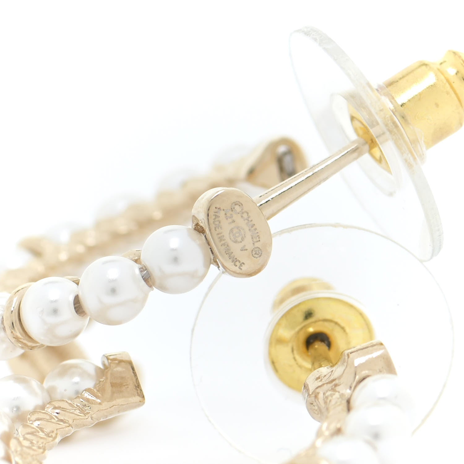 Chanel Pearl Charms CC Hoop Earrings Gold 4 of 5