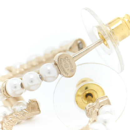 Chanel Pearl Charms CC Hoop Earrings Gold 4 of 5