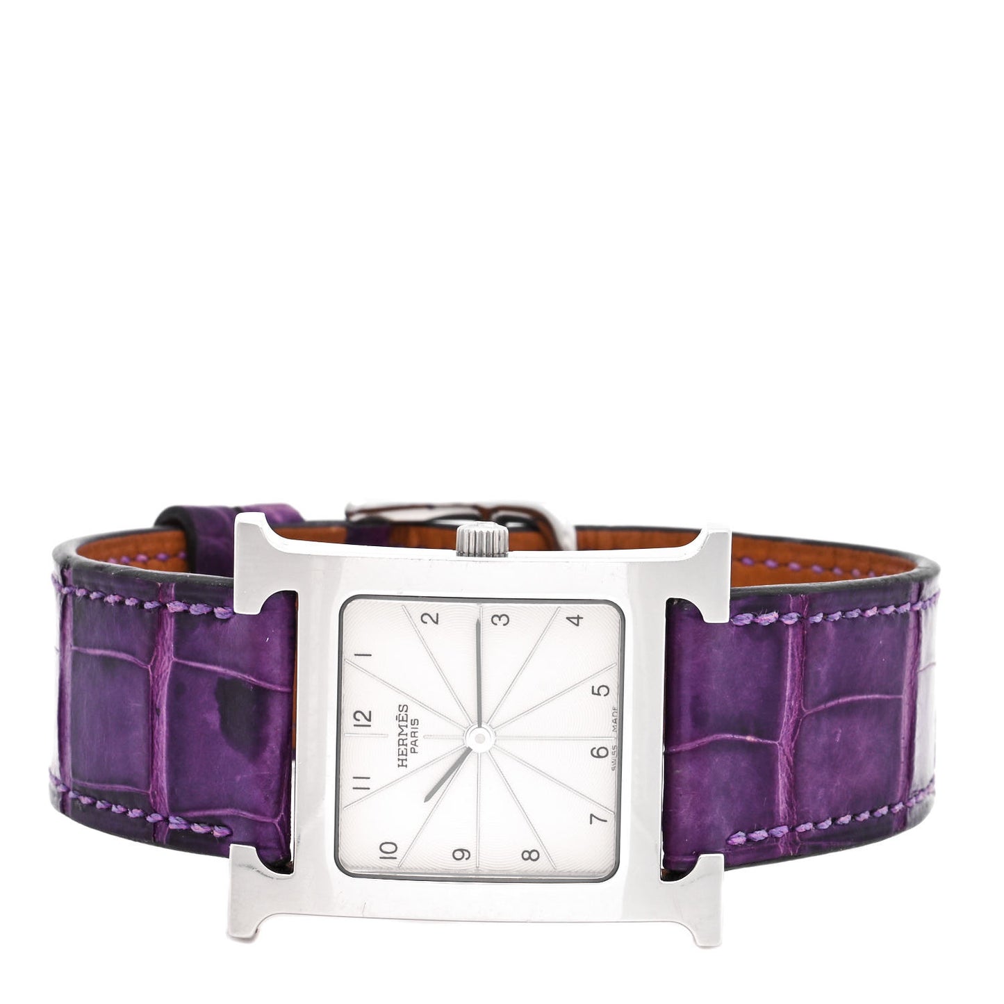 Stainless Steel Alligator 26mm Heure H Hour Quartz Watch Amethyst