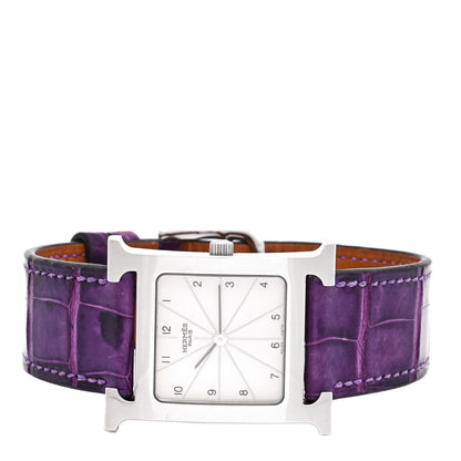 Hermes Stainless Steel Alligator 26mm Heure H Hour Quartz Watch Amethyst 2 of 5