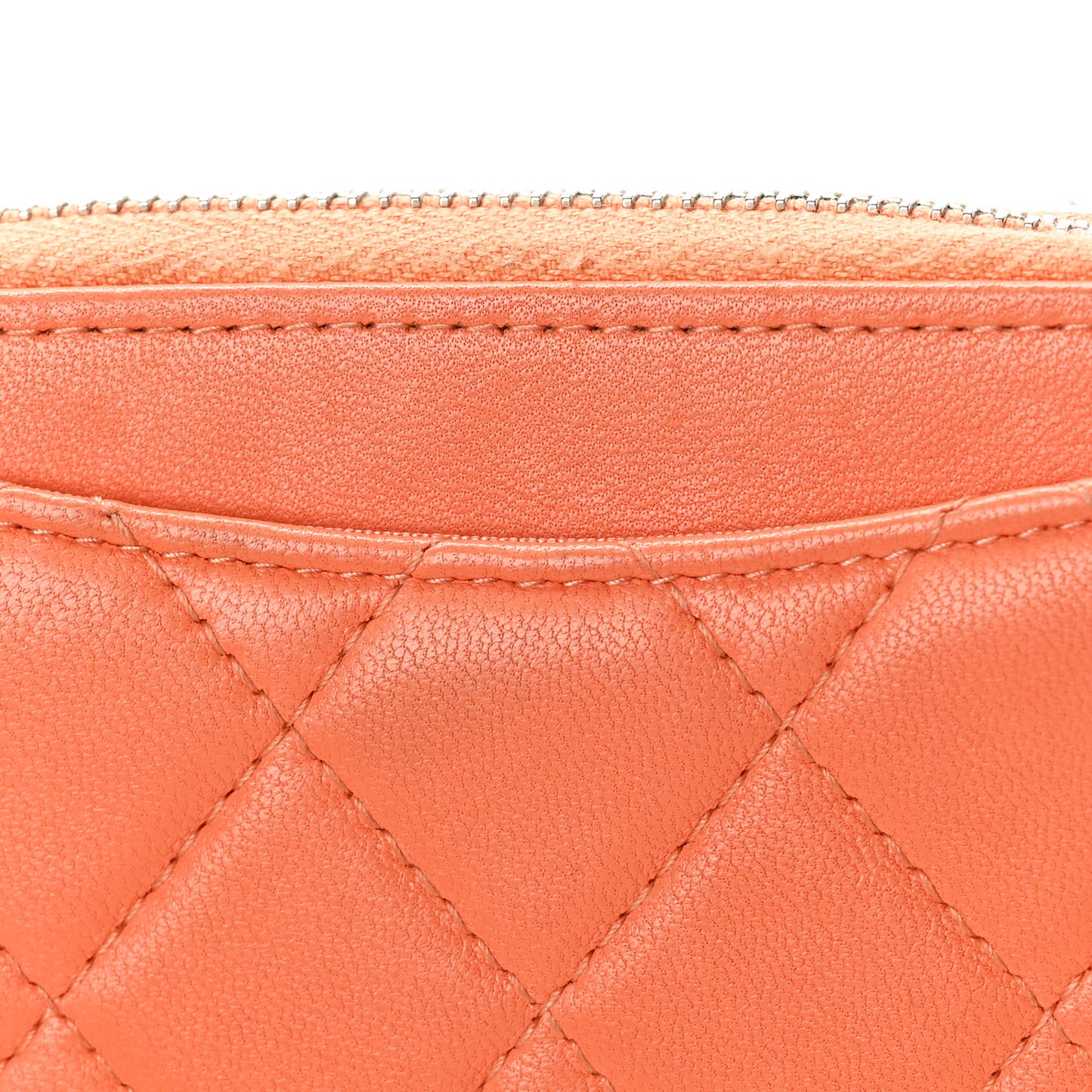 Lambskin Quilted Zip Around Coin Purse Wallet Coral