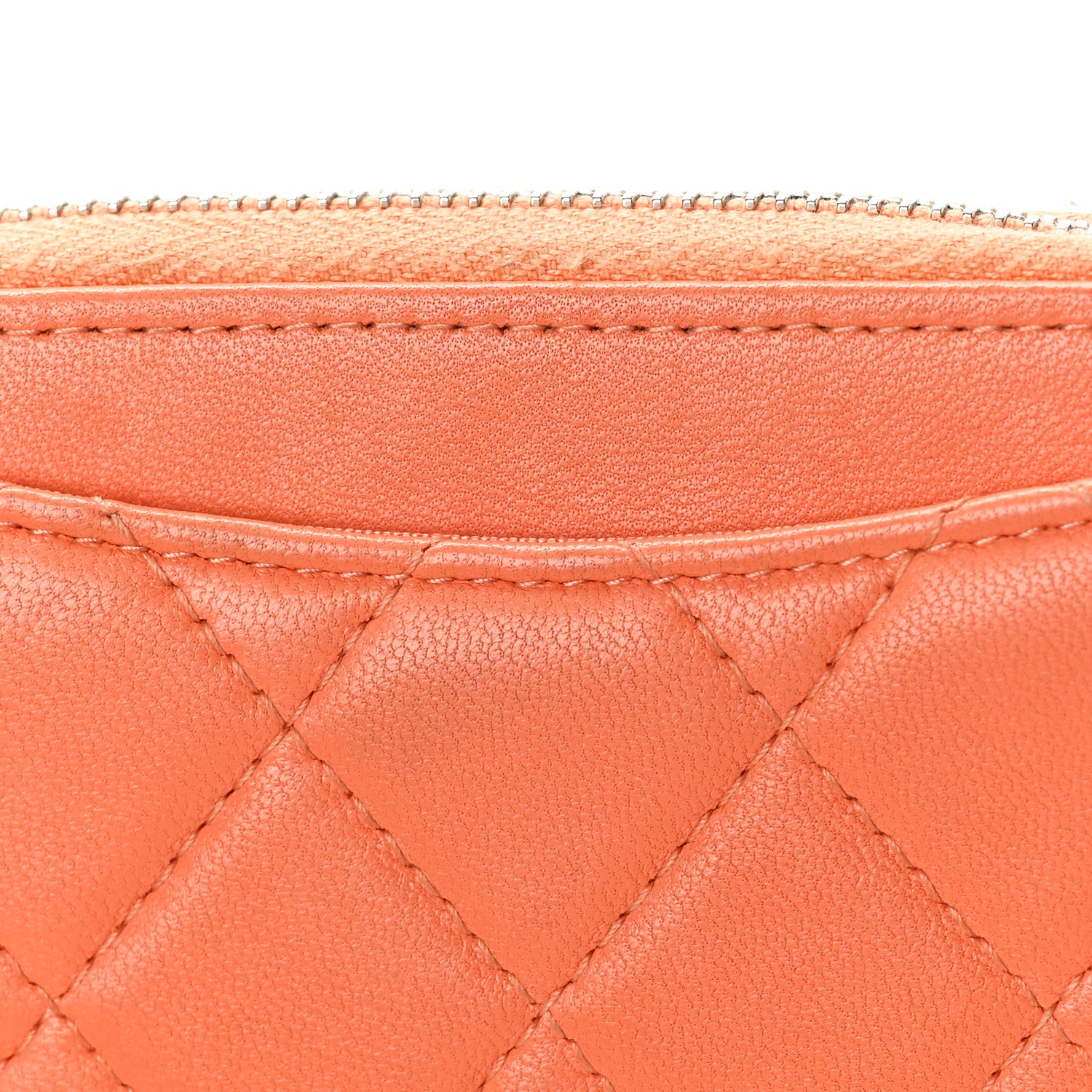 Chanel Lambskin Quilted Zip Around Coin Purse Wallet Coral 9 of 9