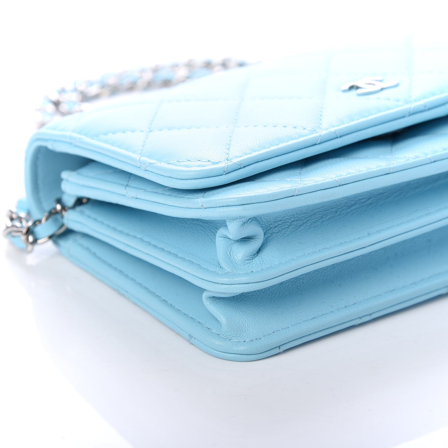 Lambskin Quilted Mini Wallet On Chain WOC Neon Blue