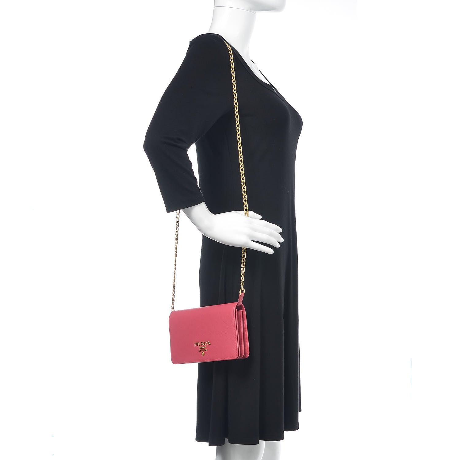 Prada Saffiano Lux Chain Wallet Peonia 2 of 10