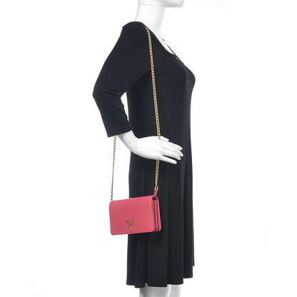 Prada Saffiano Lux Chain Wallet Peonia 2 of 10