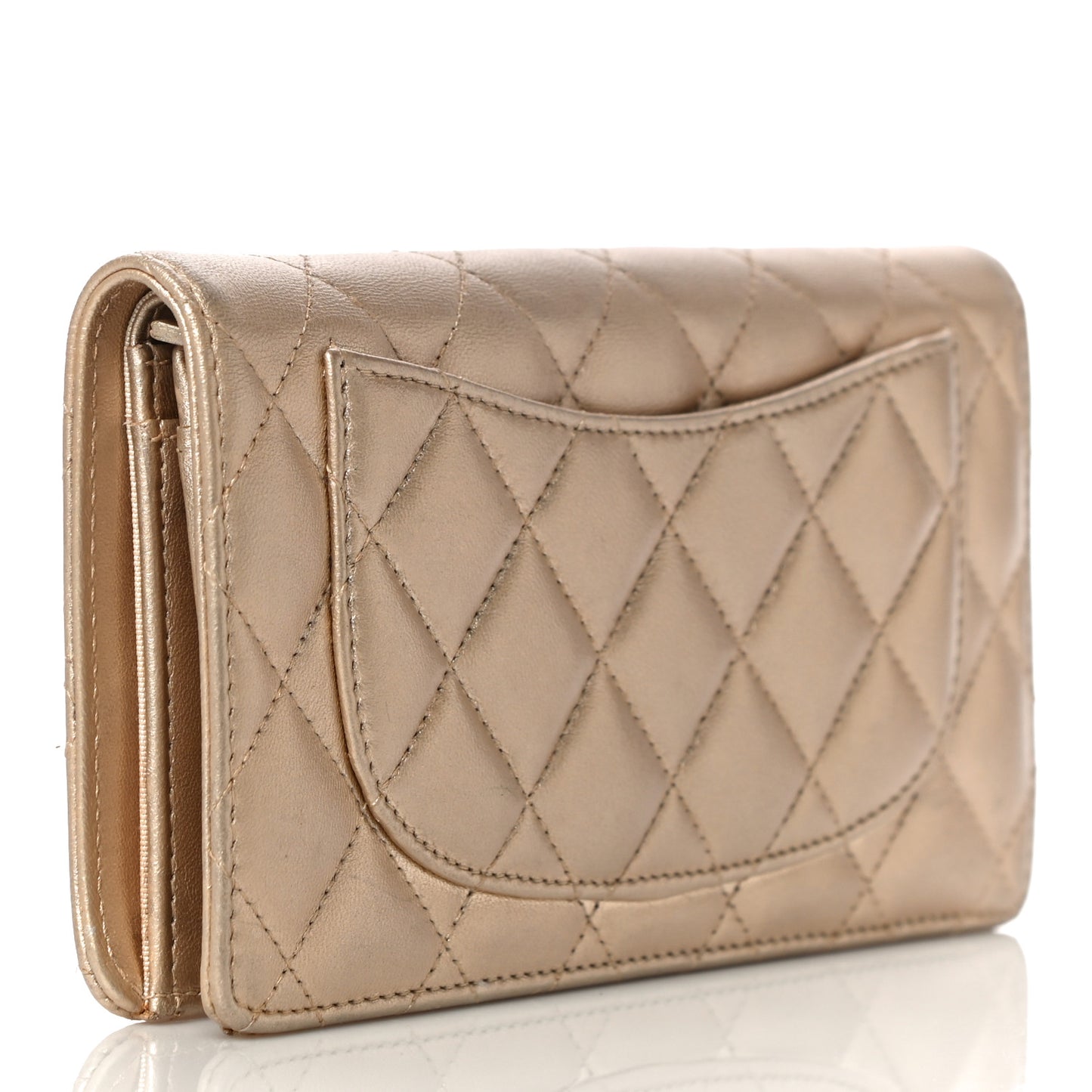 Metallic Lambskin Quilted Yen Wallet Gold