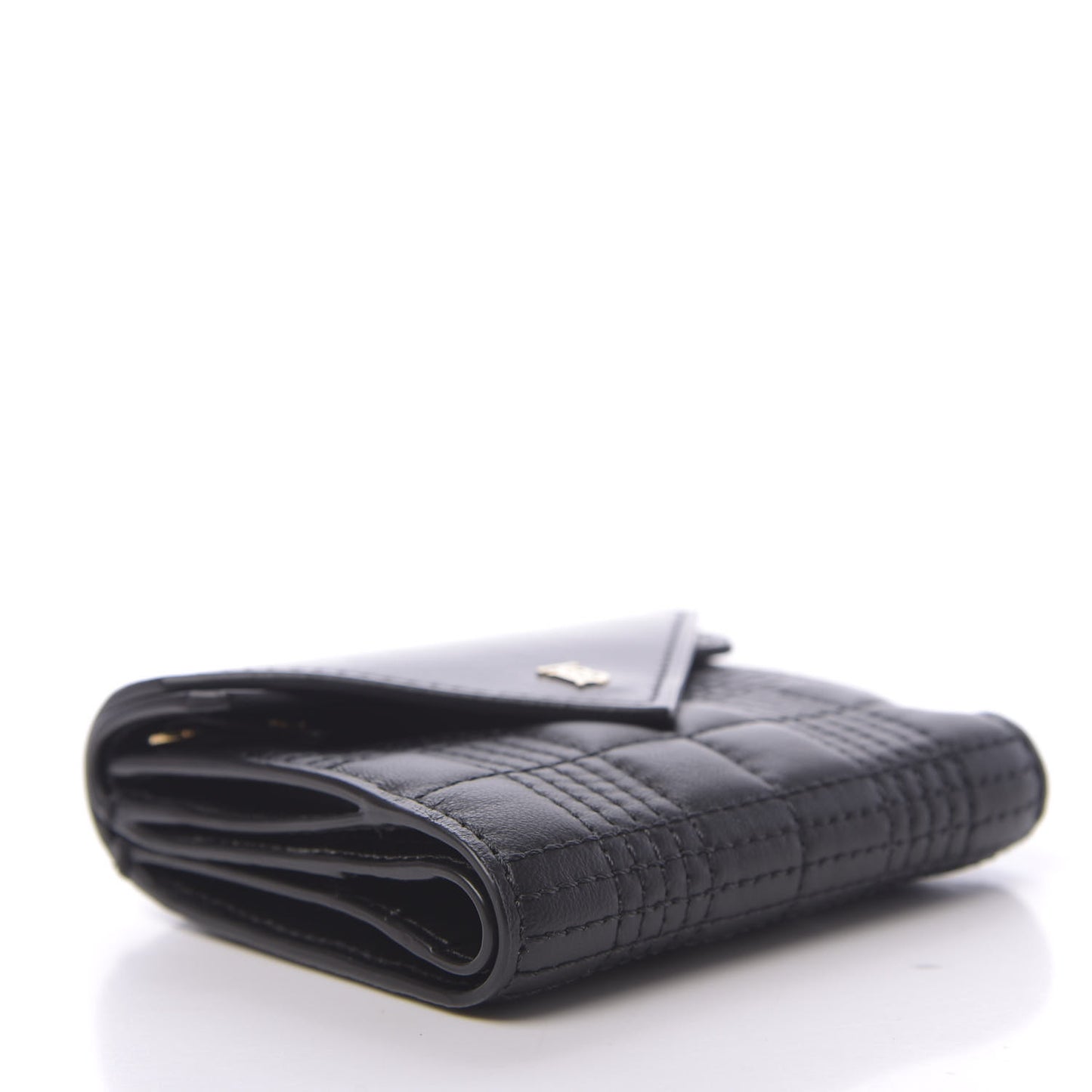 Lambskin Quilted Check Folding Wallet Black