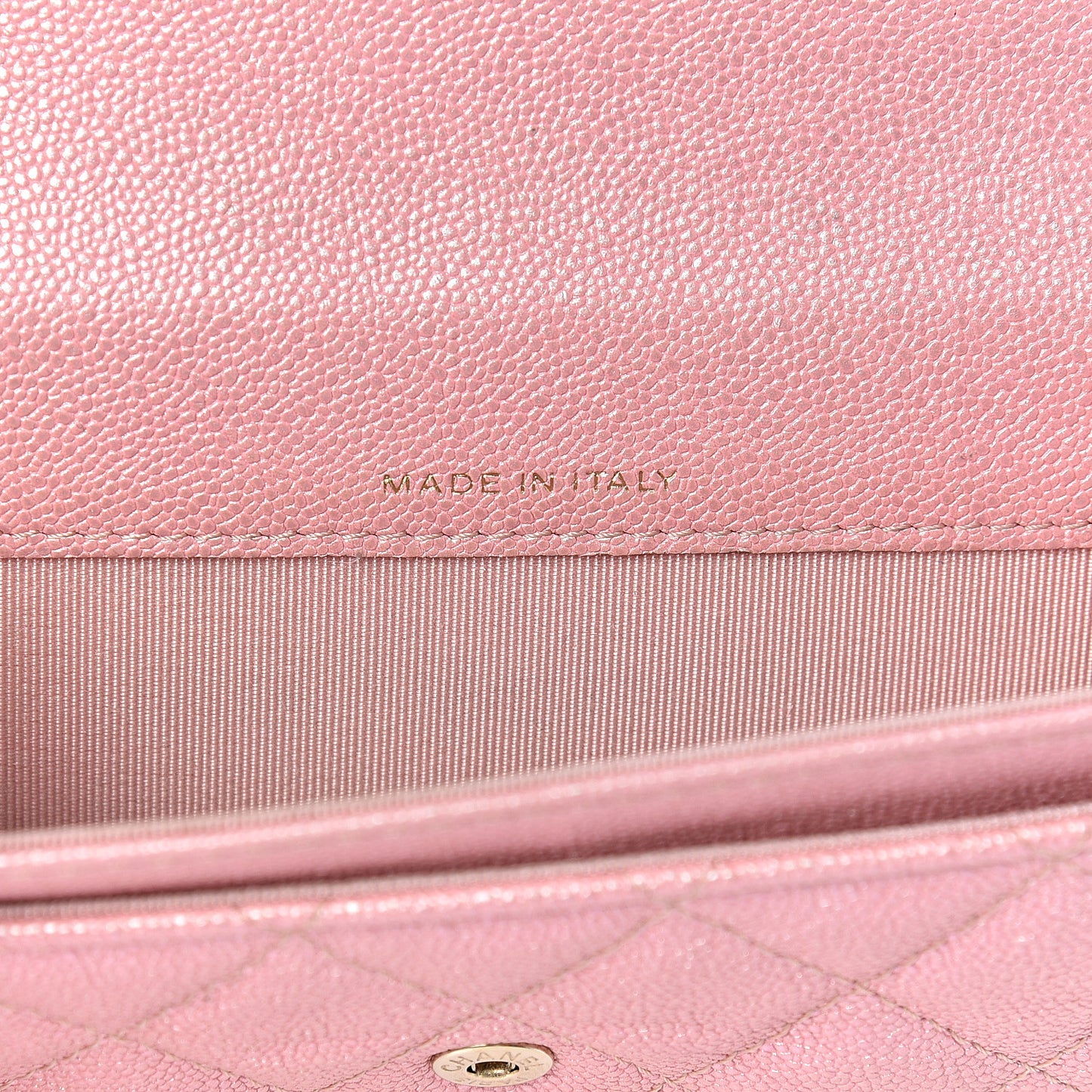 Iridescent Caviar Quilted Flap Card Holder Rose Pink