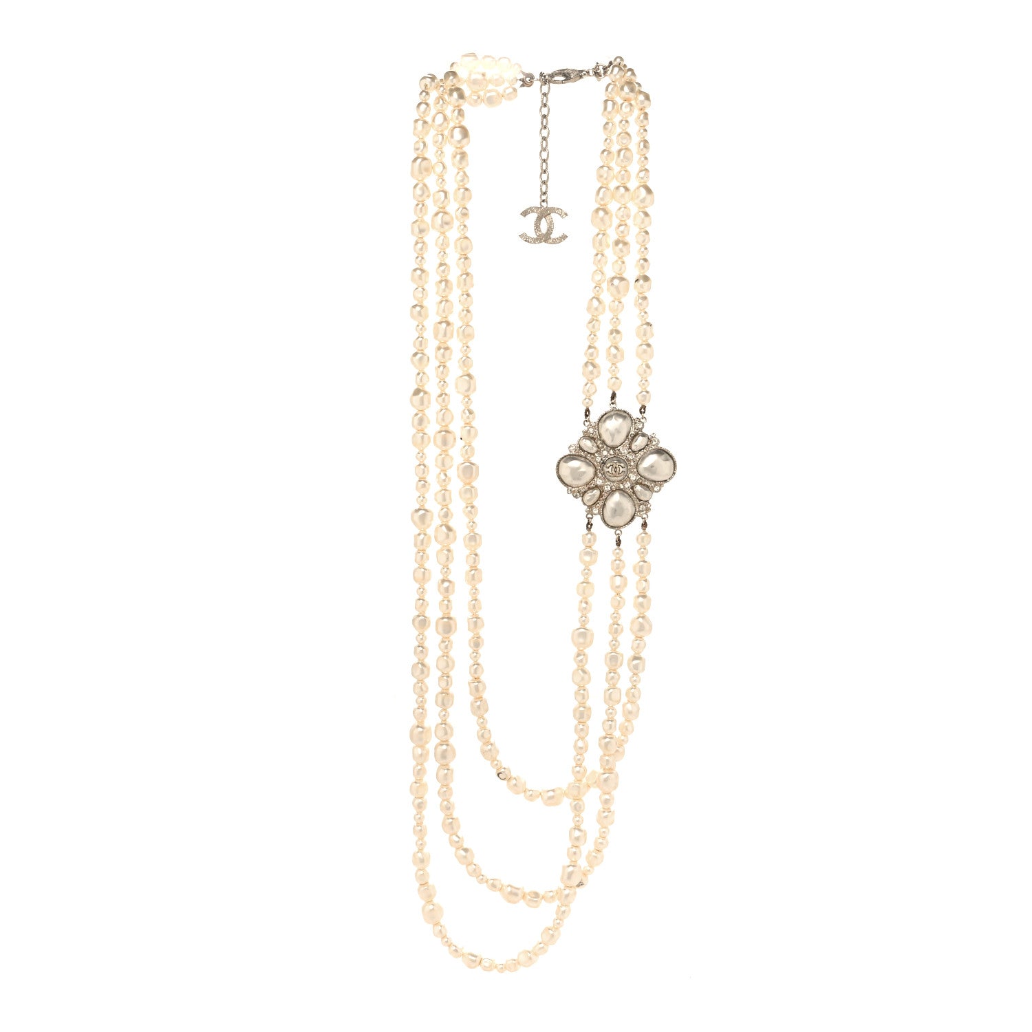 Chanel Graduated Pearl Crystal CC Multi Strand Necklace Gold 3 of 8