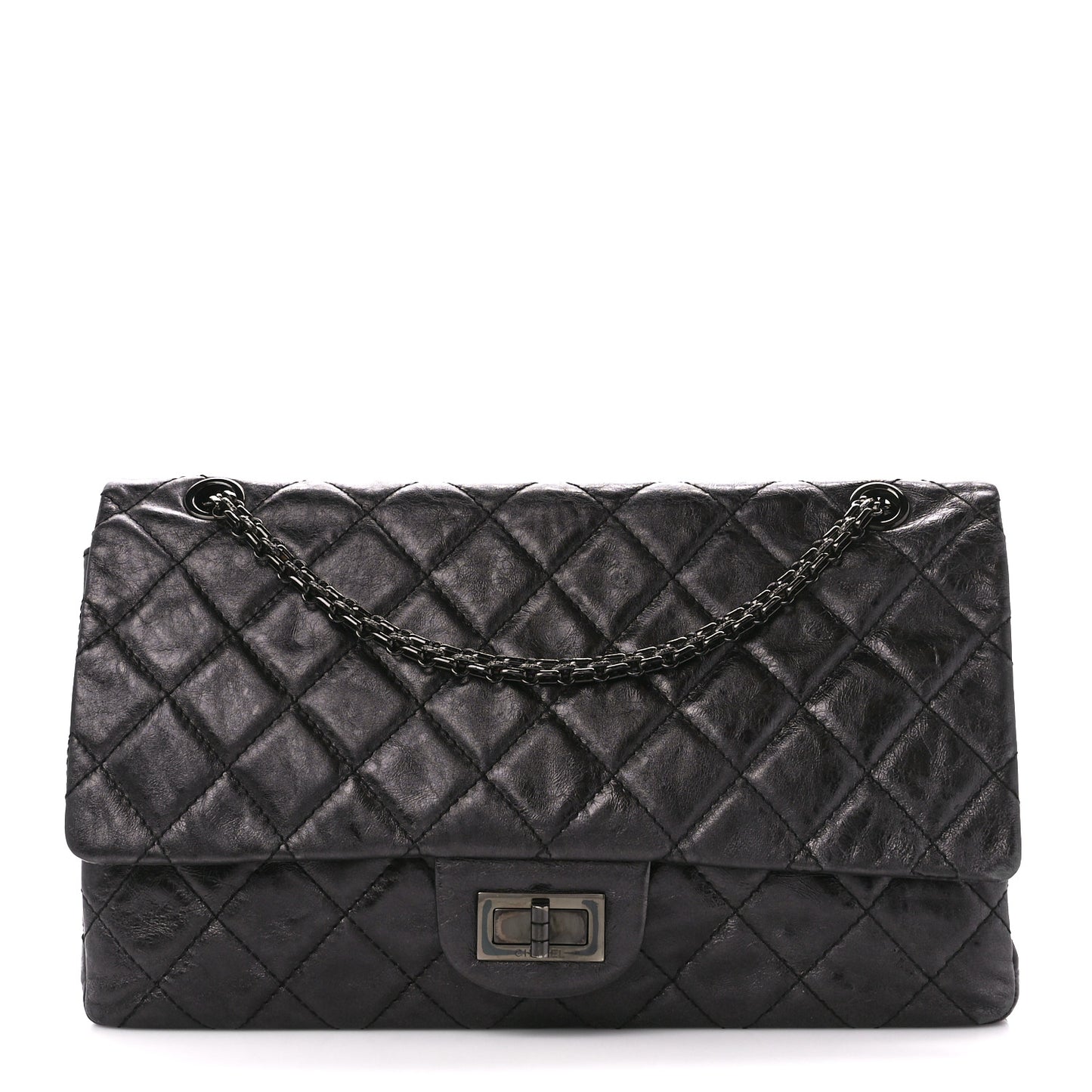 Metallic Aged Calfskin Quilted 2.55 Reissue 227 Flap So Black