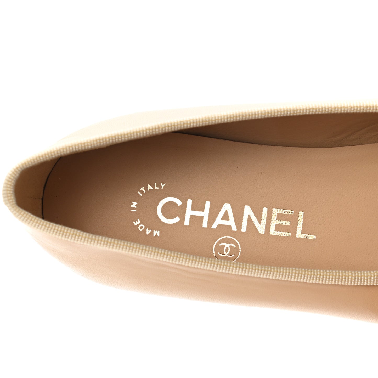 Lambskin Cap Toe Ballerina Flats 36 Beige Black