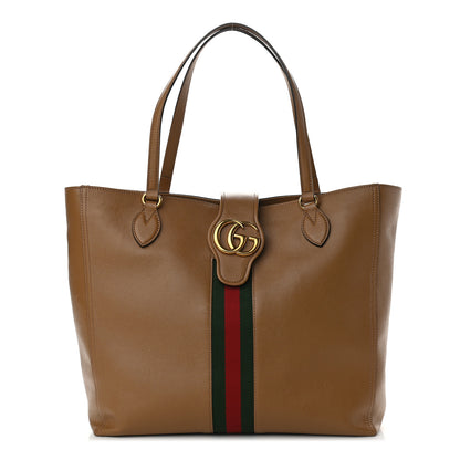 Gucci New Sakai Calfskin Lux Web Medium Dahlia Tote Quarz Beige 2 of 12