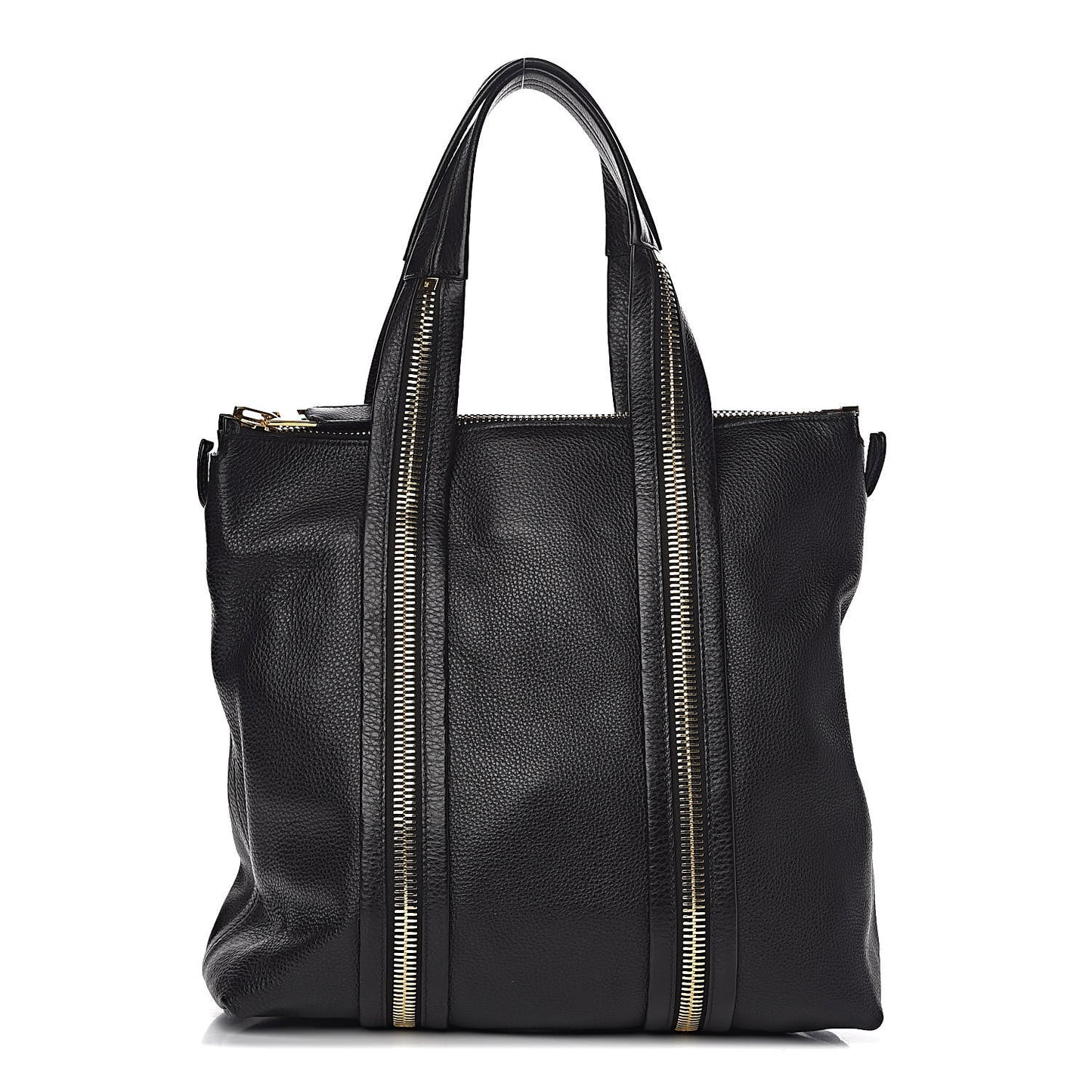 Pebbled Calfskin Medium Amber Zip Tote Black