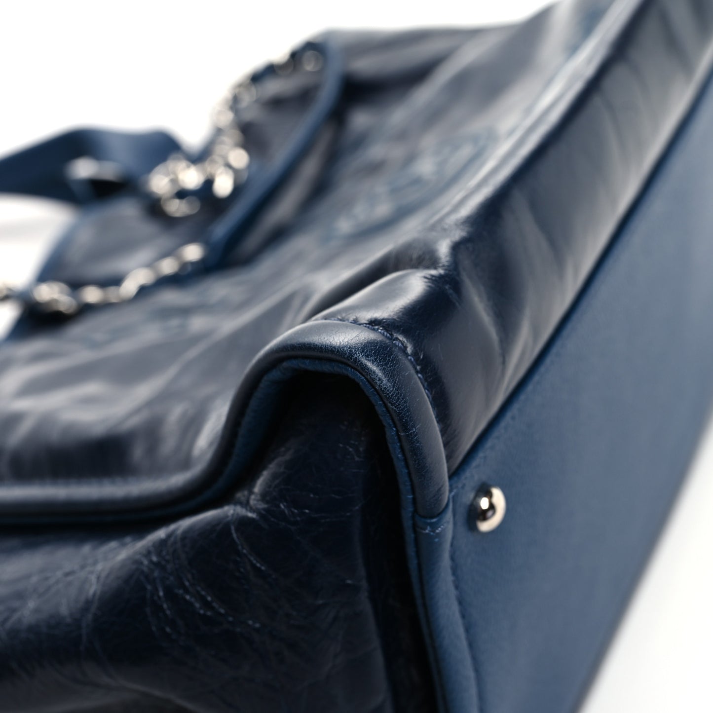 Glazed Calfskin Medium Deauville Tote Blue