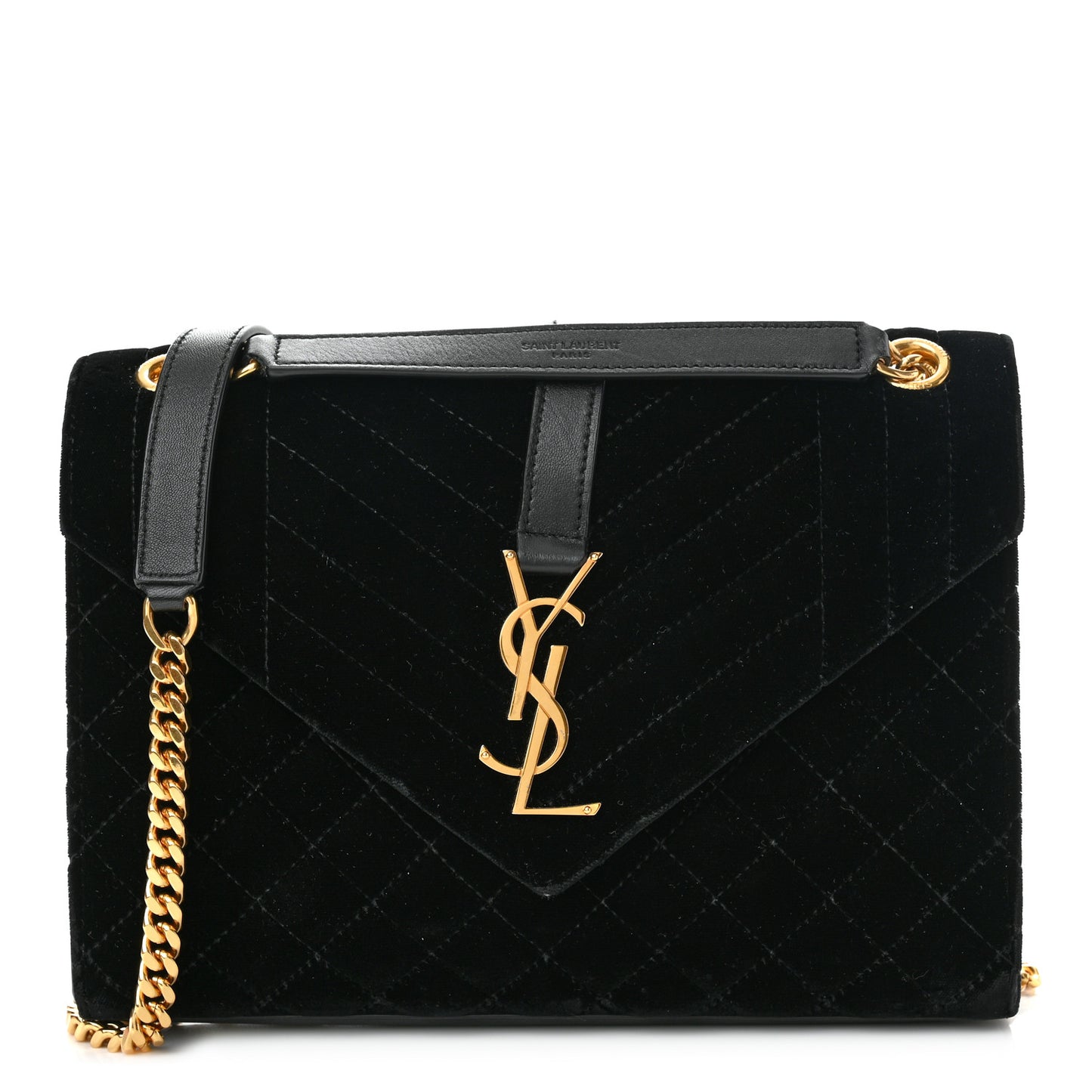Velvet Tri-Quilt Monogram Medium College Bag Black