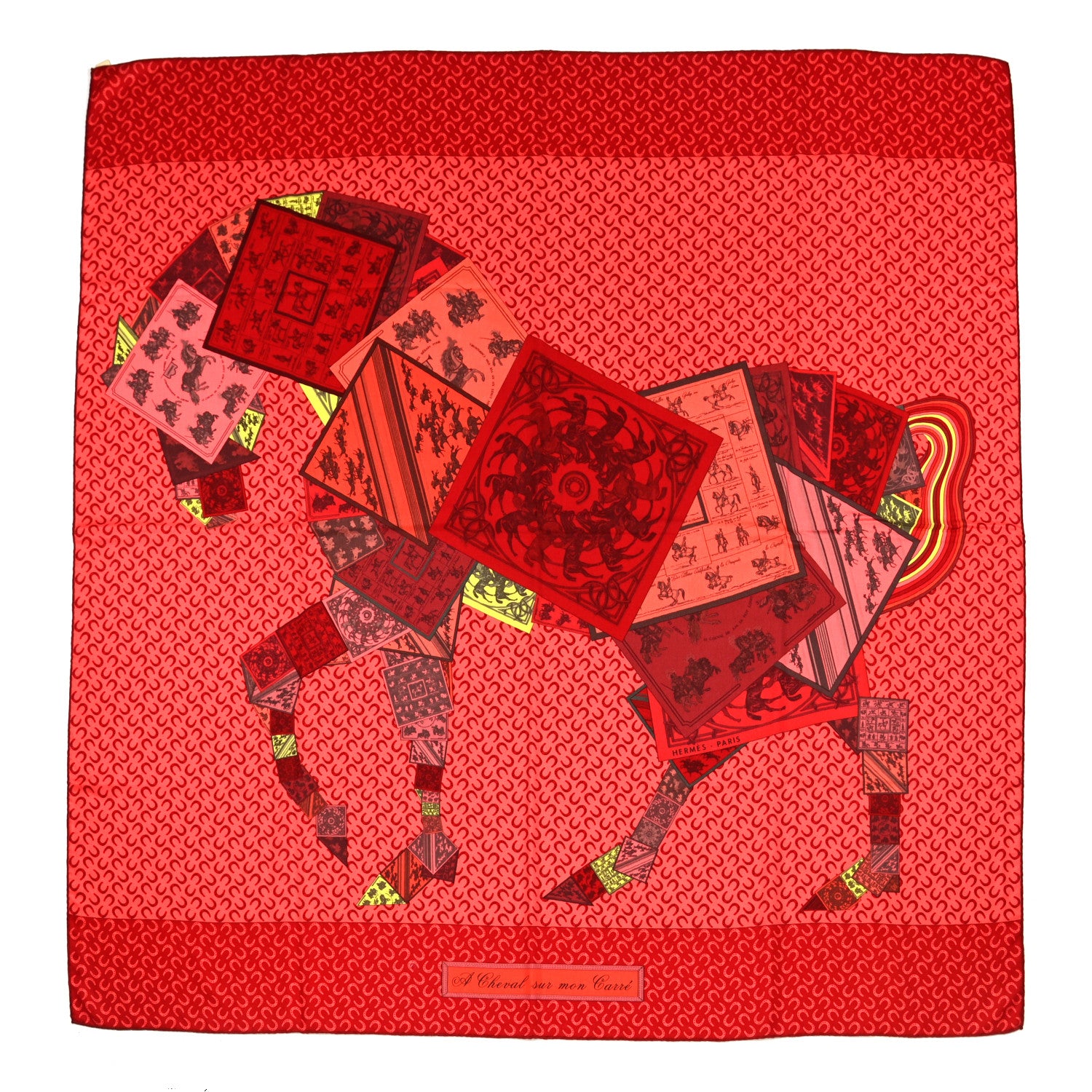 Hermes Cashmere Silk A Cheval Sur Mon Carre Shawl 140 Rouge Crevette Bois De Rose 1 of 5