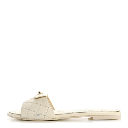 Chanel Lambskin Quilted CC Turnlock Sandals 38.5 Ivory 1 of 10