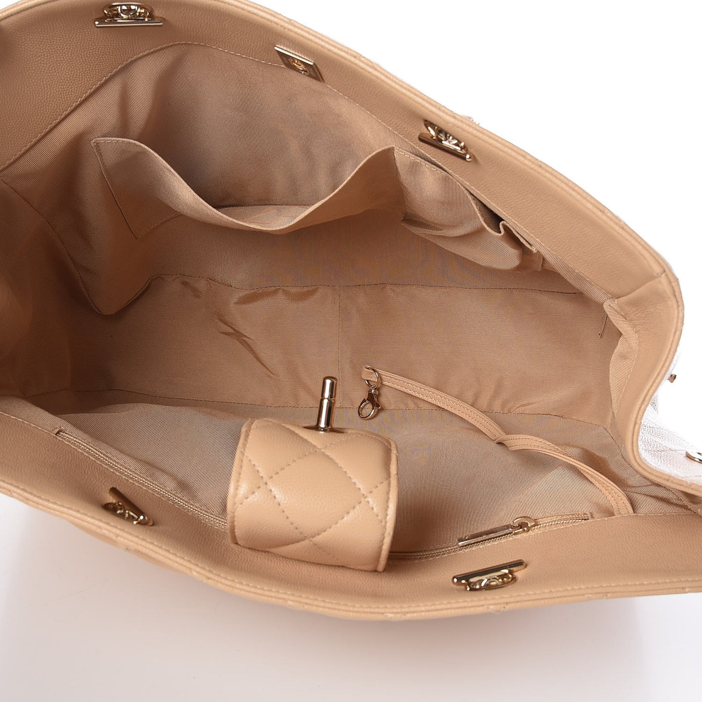 Caviar Quilted Large Classic Shopping Tote Light Beige