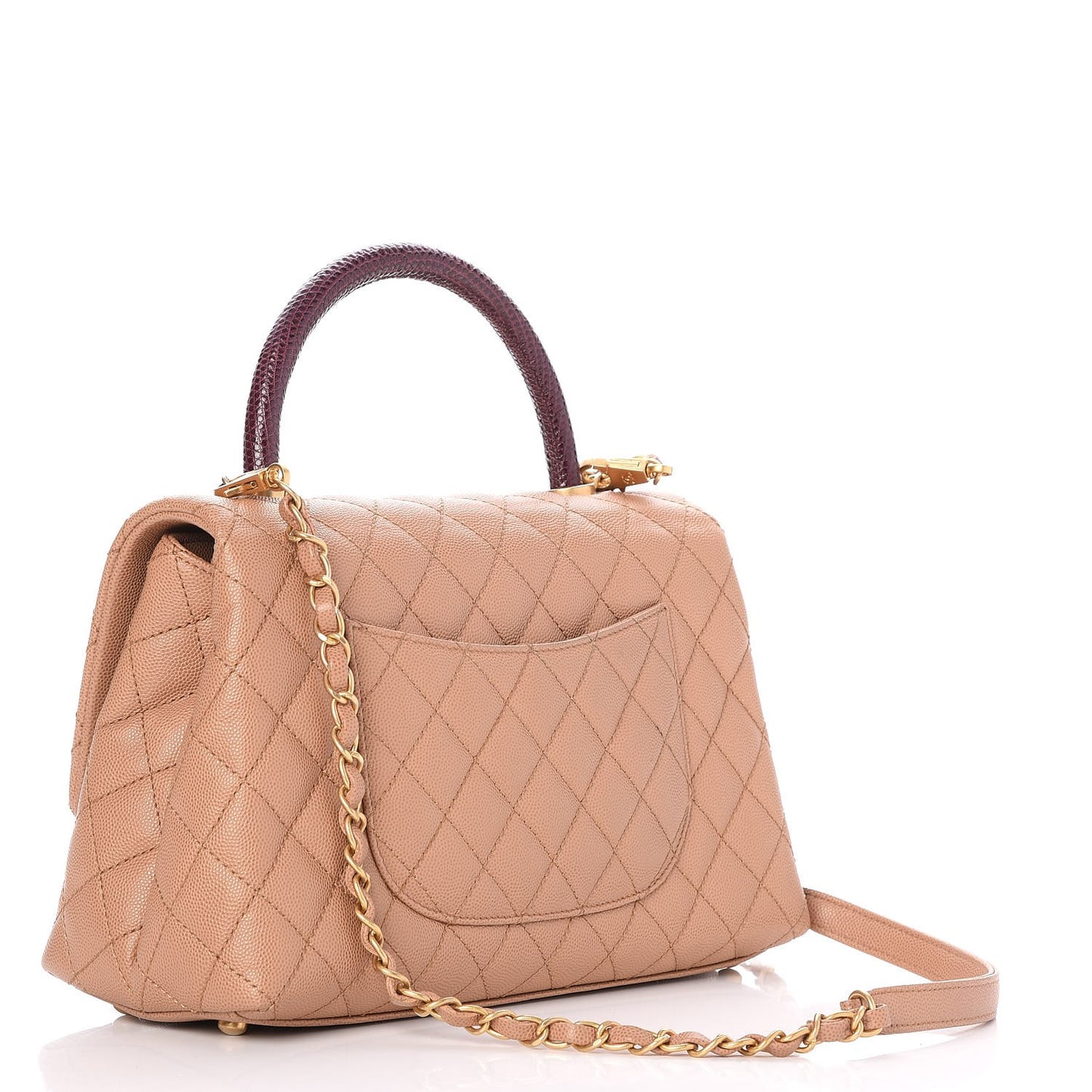 Caviar Lizard Quilted Small Coco Handle Flap Beige