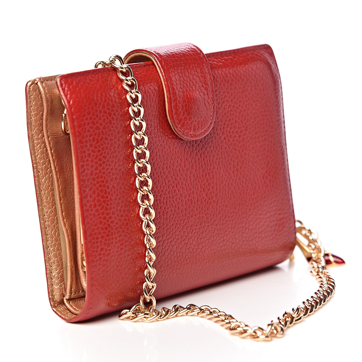 Chanel Caviar Timeless CC Compact French Wallet On Chain Red 3 of 20