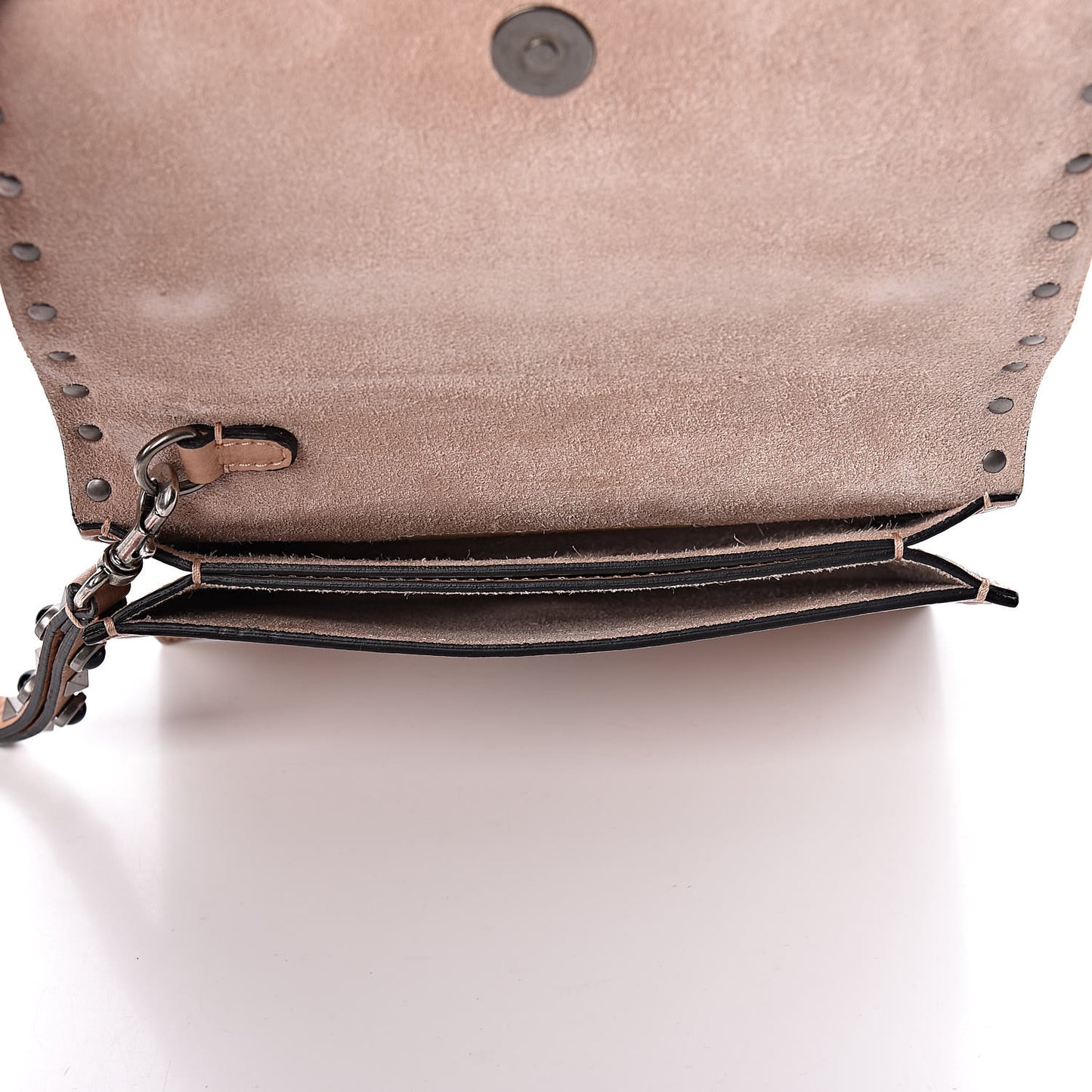 Pebbled Calfskin Onyx Small Rockstud Rolling Wristlet Clutch Soft Noisette