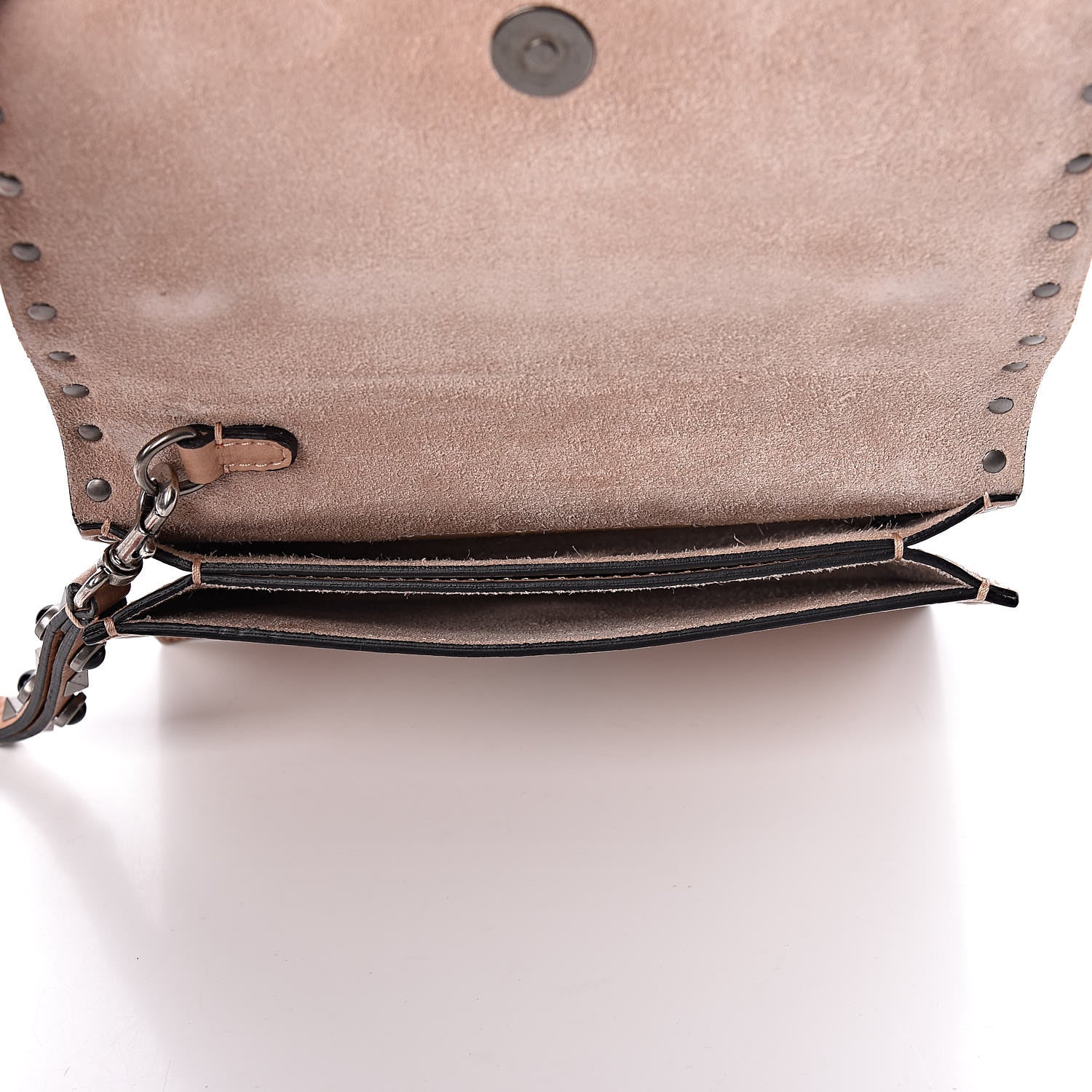 Valentino Garavani Pebbled Calfskin Onyx Small Rockstud Rolling Wristlet Clutch Soft Noisette 5 of 6