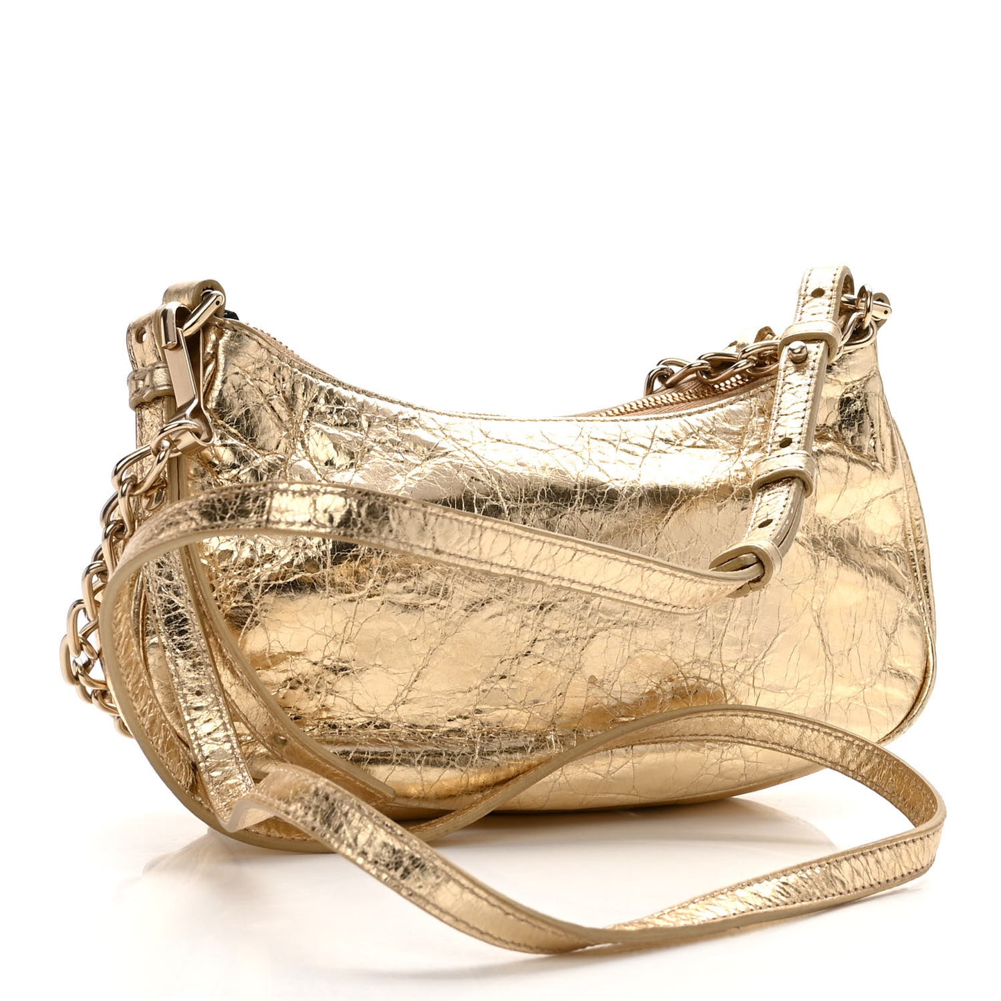 Metallic Arena Agneau Crystal Le Cagole Mini Purse With Chain Light Gold