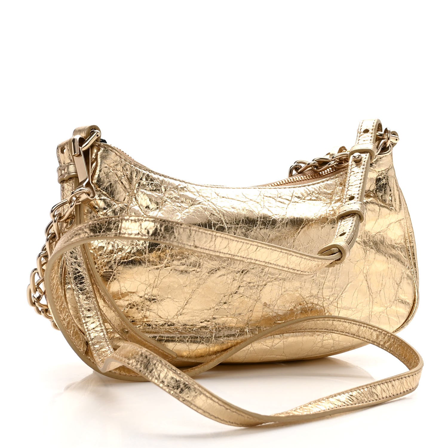 Balenciaga Metallic Arena Agneau Crystal Le Cagole Mini Purse With Chain Light Gold 3 of 9