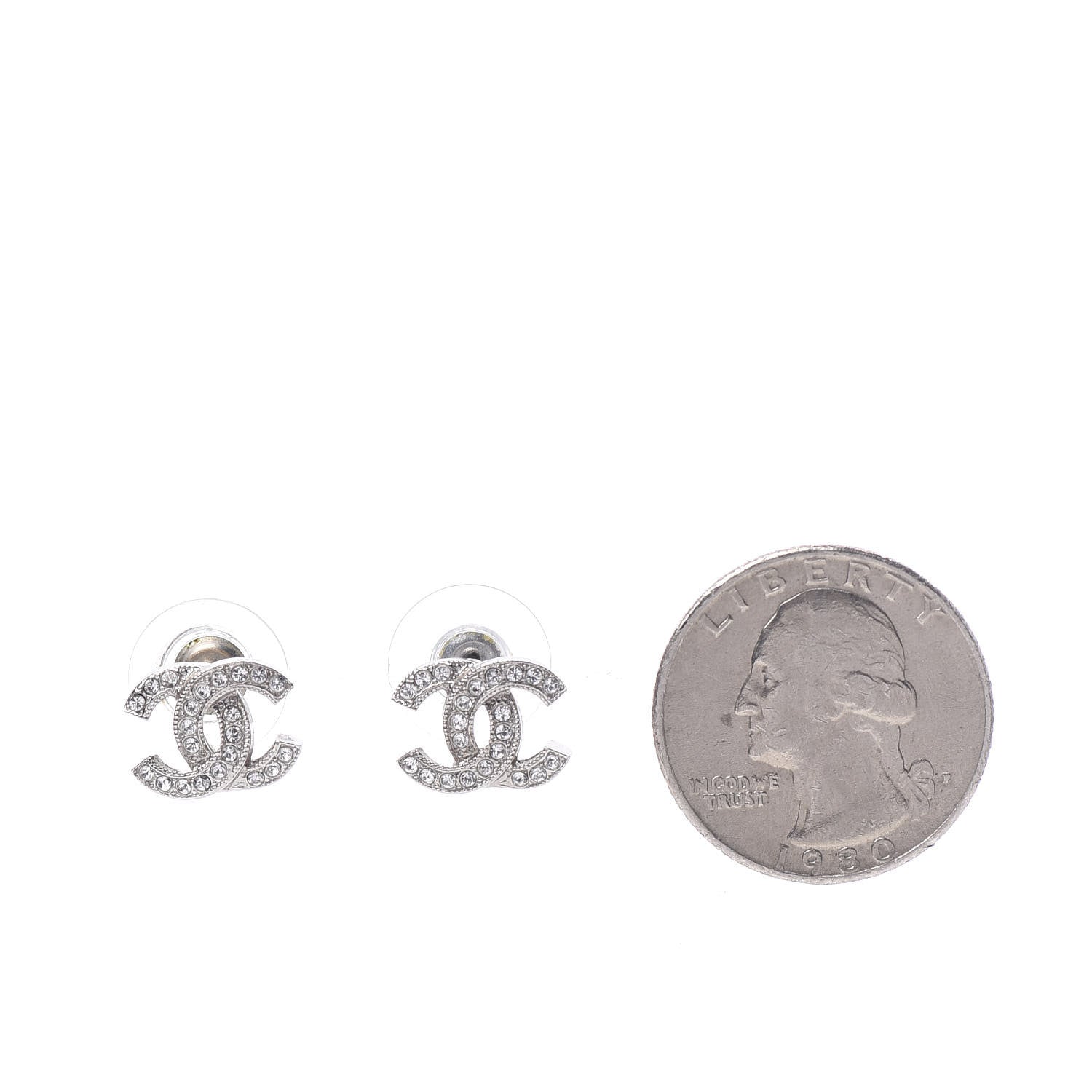 Chanel Crystal CC Earrings Silver 2 of 5