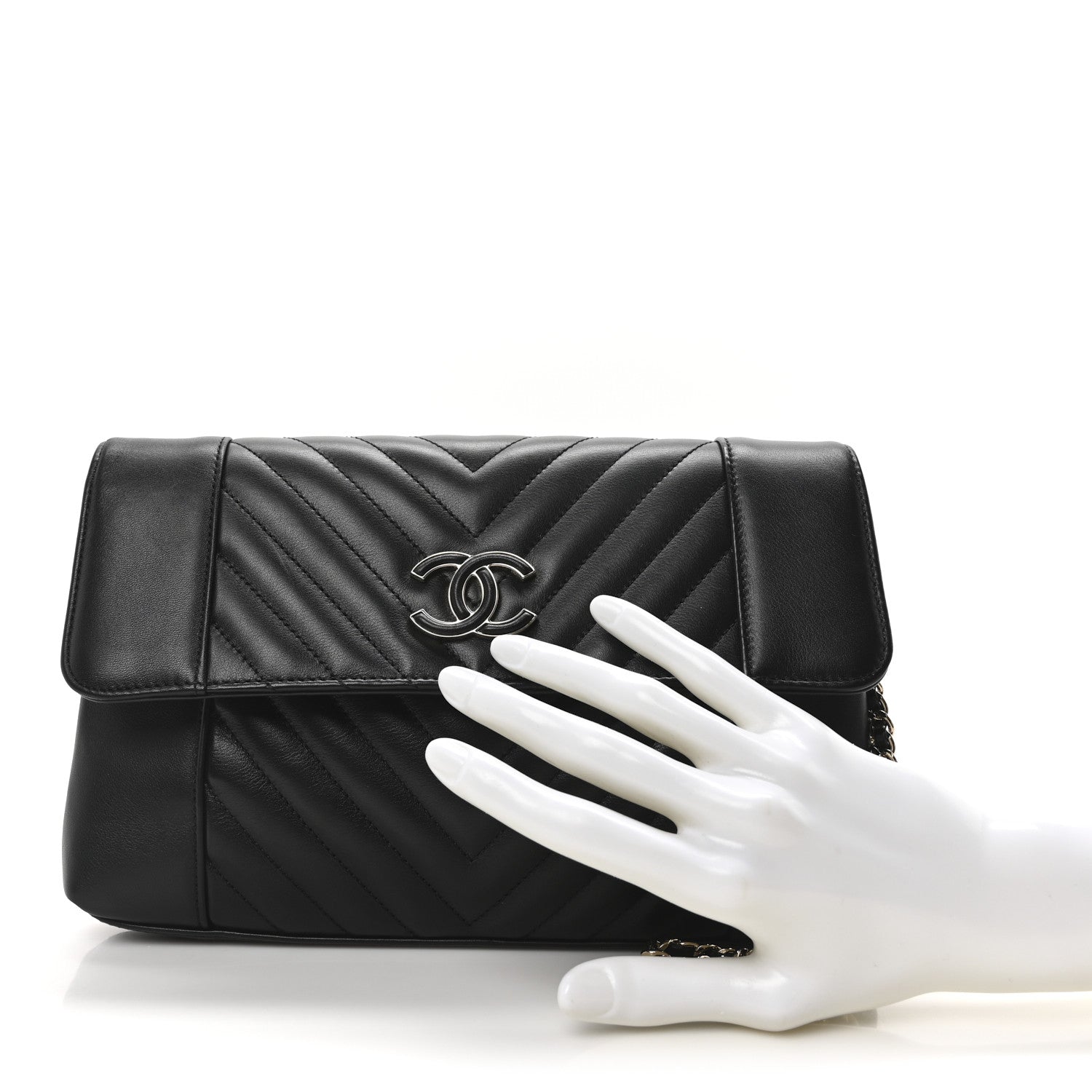 Chanel Calfskin Quilted Daily Chevron Clutch Black 2 of 10